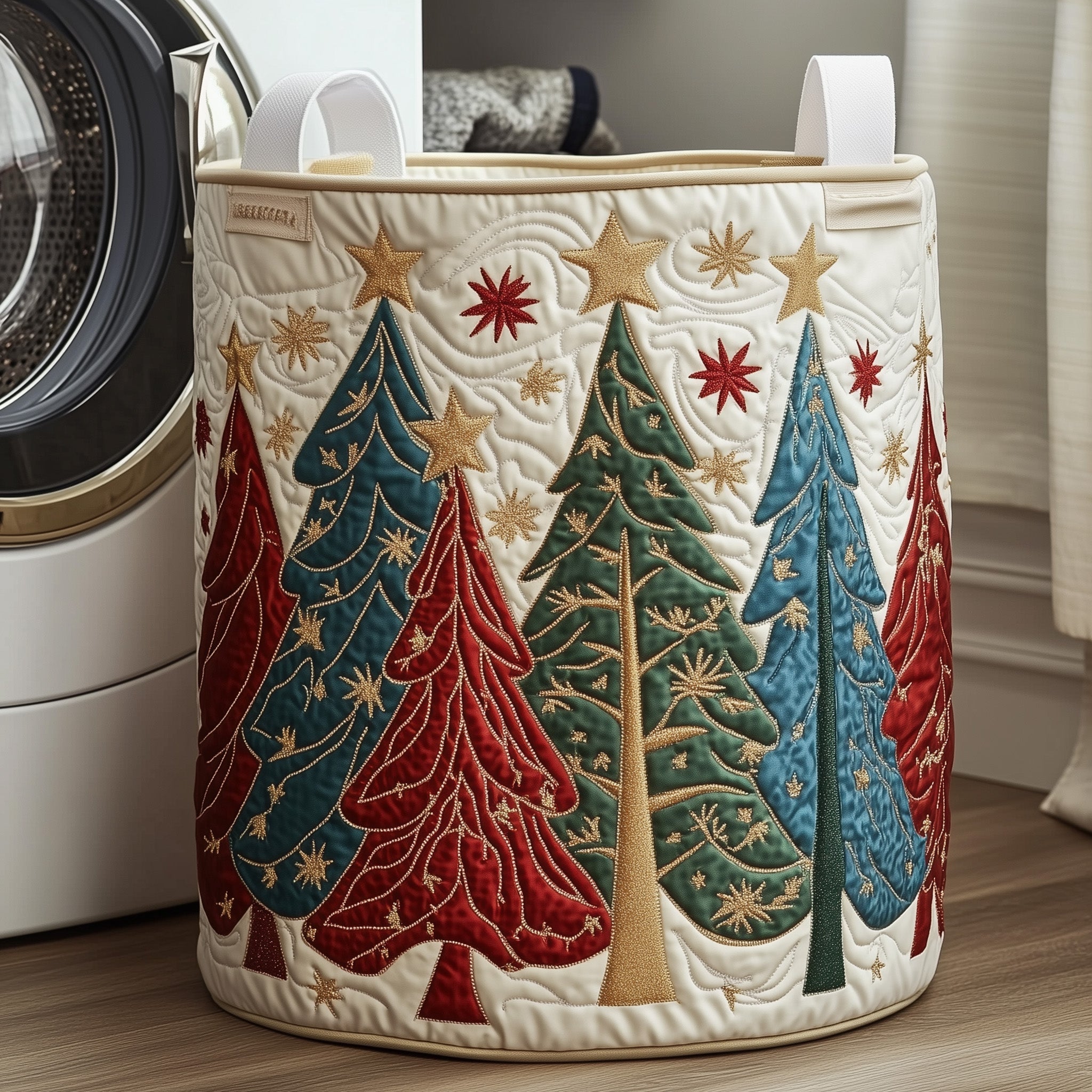 Christmas Trees Quilted Laundry Basket Merch For Cozy Nights