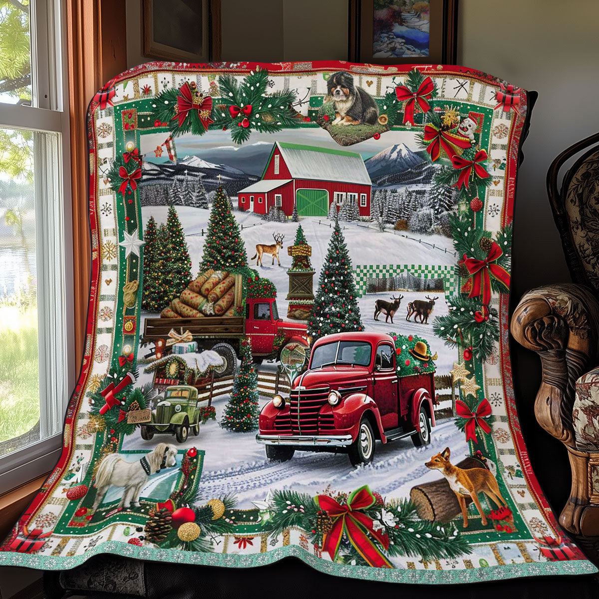 Christmas Truck Joy Quilt Blanket King Size Blanket Christmas Gifts For Older Brother