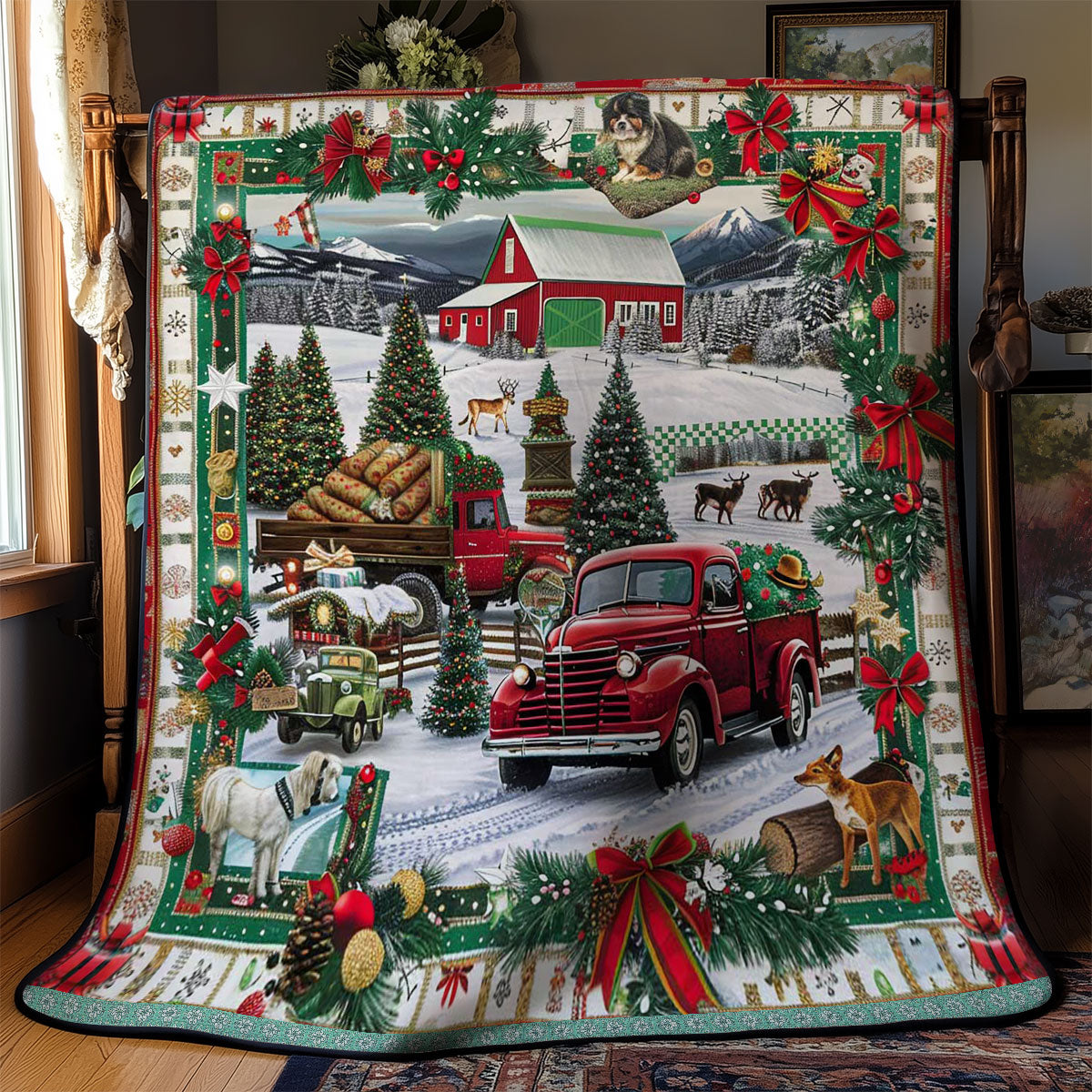 Christmas Truck Joy Quilt Blanket King Size Blanket Christmas Gifts For Older Brother