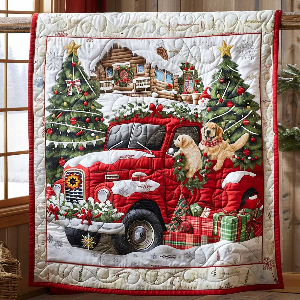 Christmas Truck Mountain Holiday Christmas Quilt Blanket Romantic Gifts For Couples