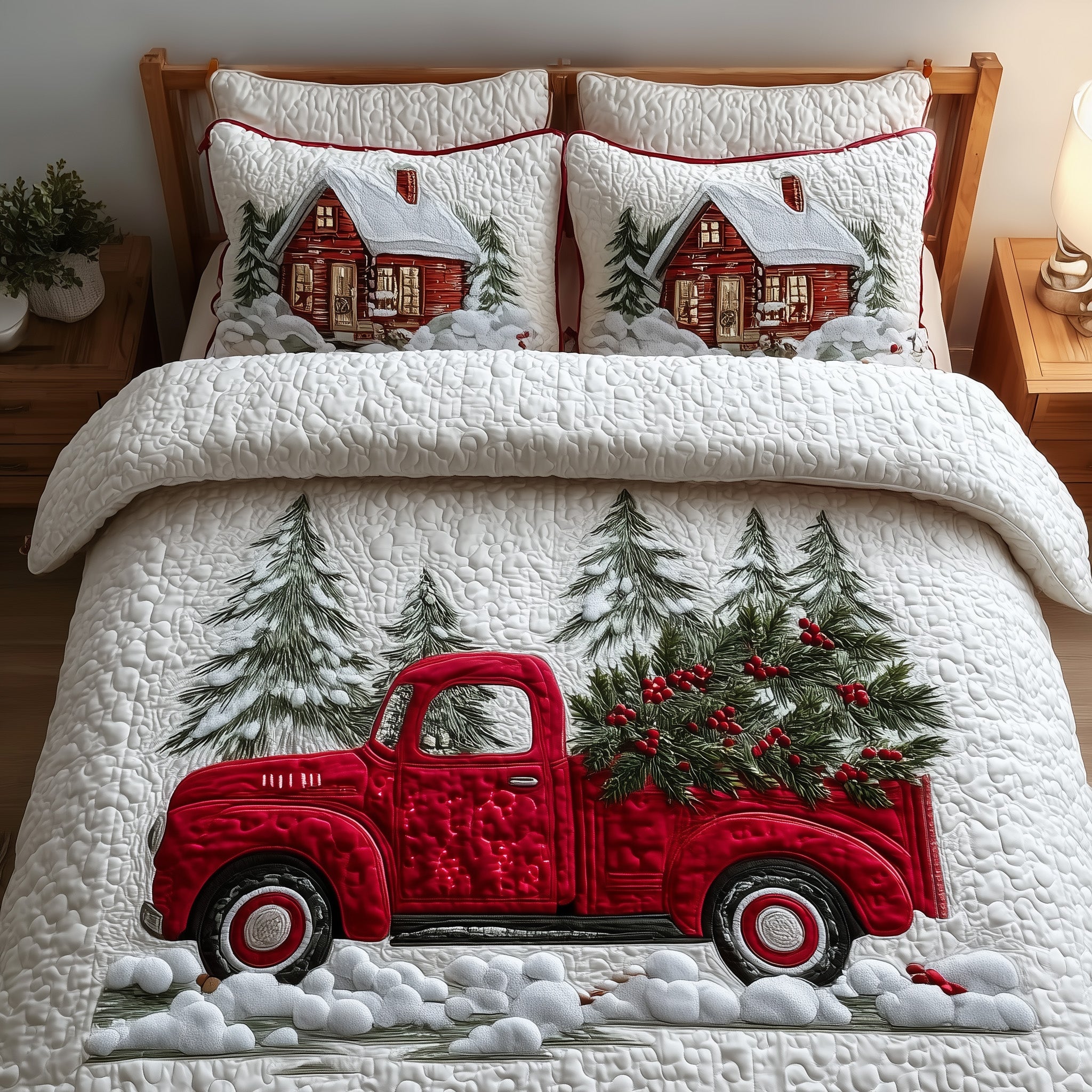 Christmas Truck Quilted Bedding Set Elegant Bedding