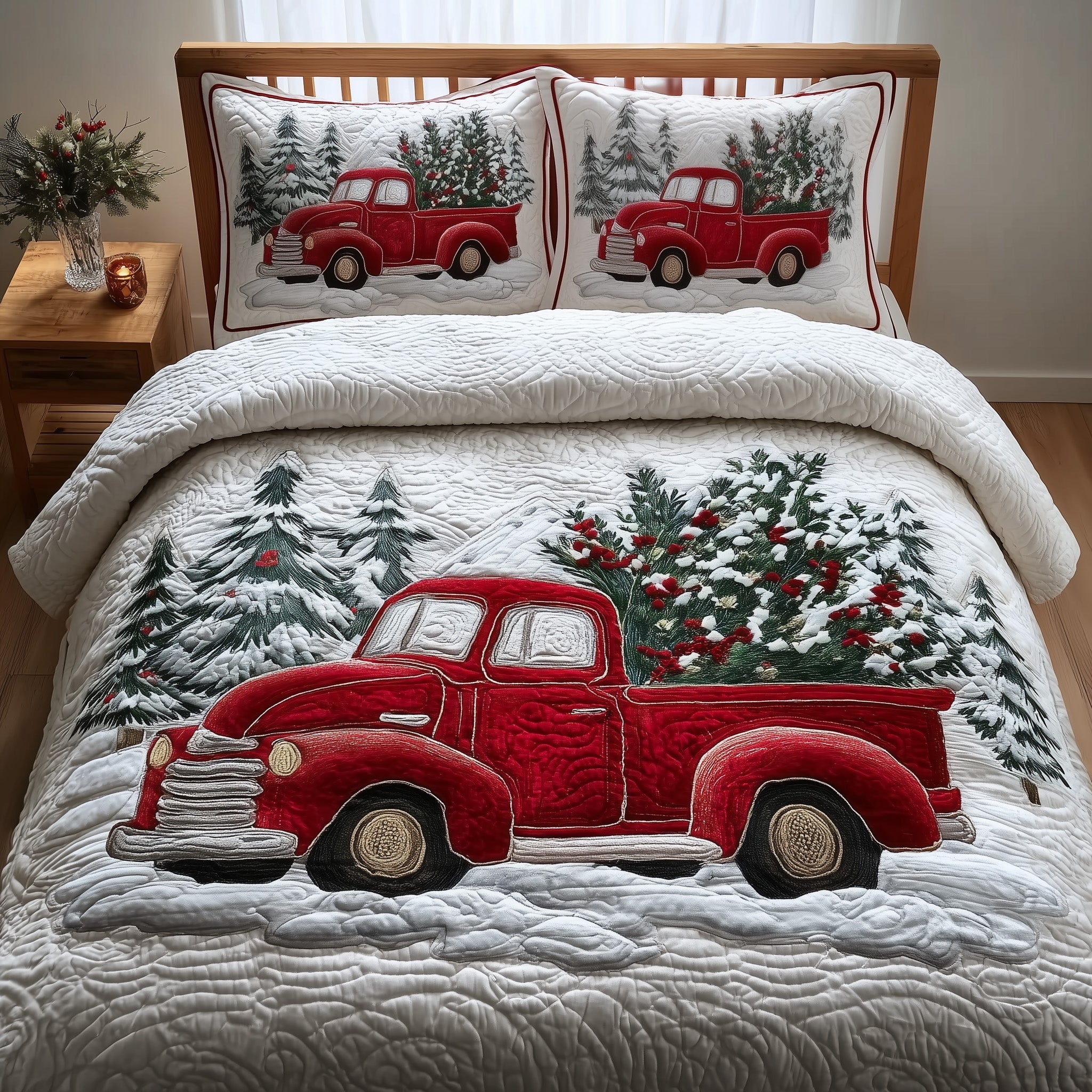 Christmas Truck Quilted Bedding Set Modern Design