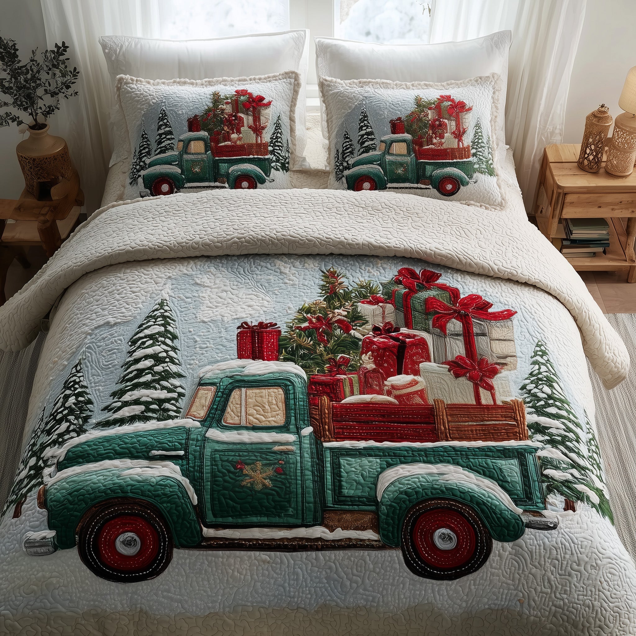 Christmas Truck Quilted Bedding Set Refresh Your Room