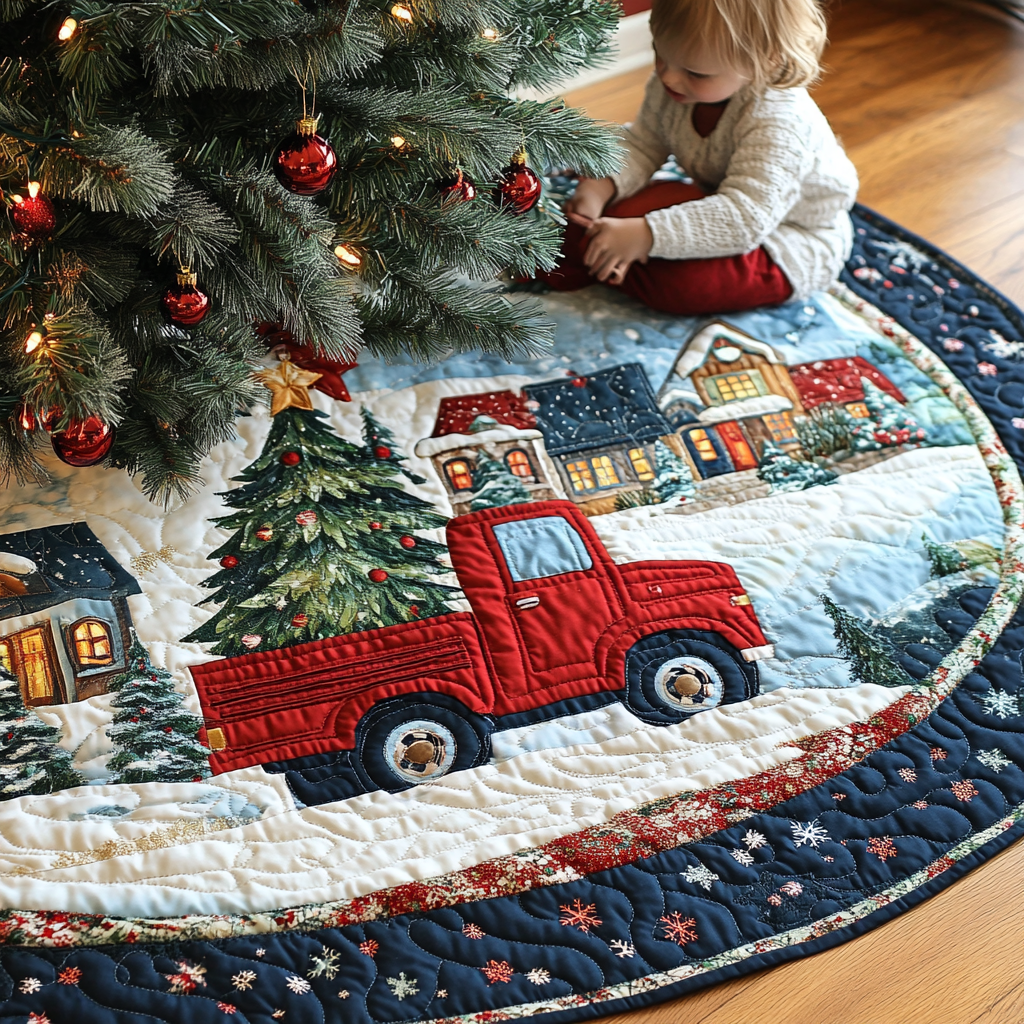 Christmas Truck Quilted Christmas Tree Skirt Holiday Indoor Decor Family Christmas Gifts