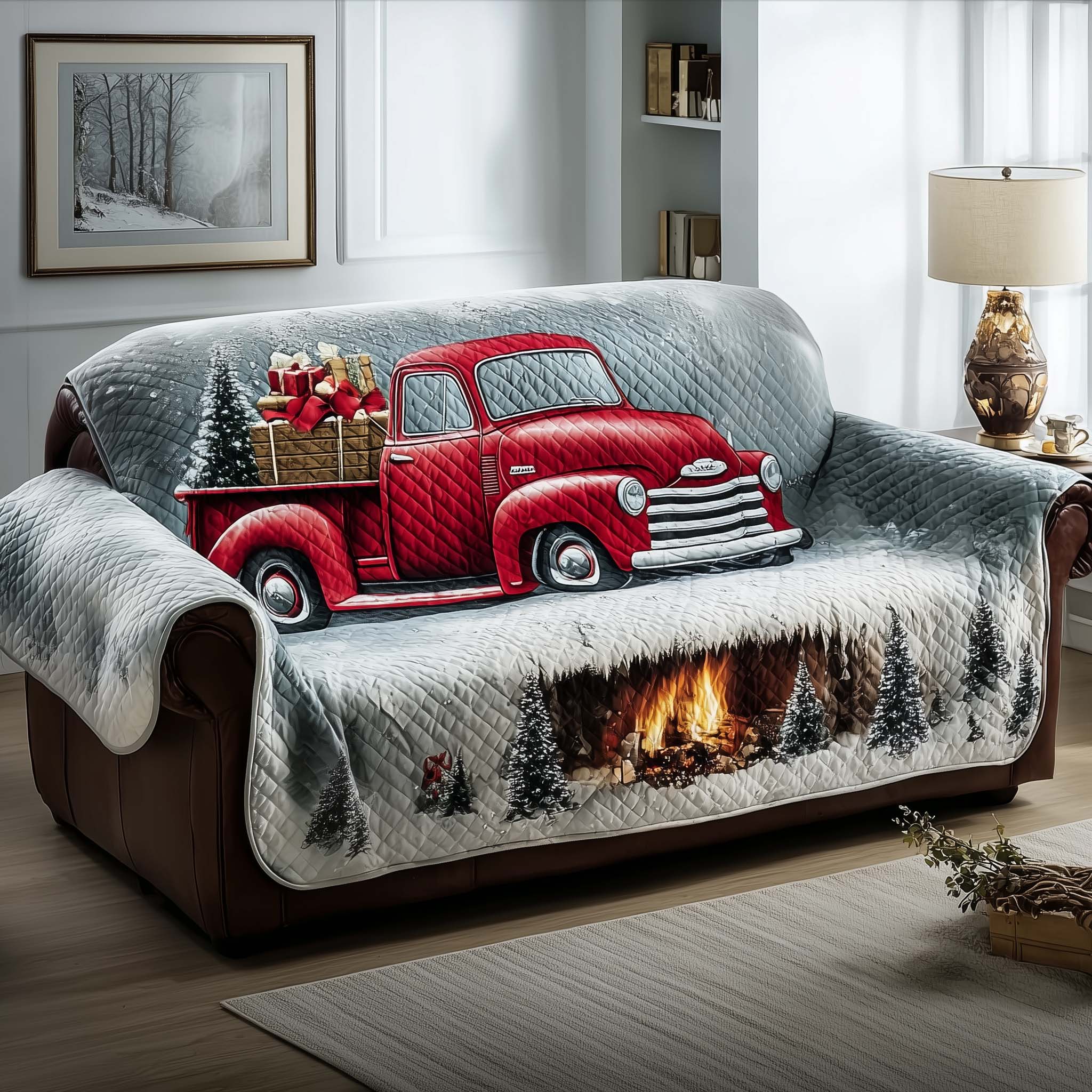 Christmas Truck Quilted Sofa Cover Car Sofa Throw Charming Gift For Truck Lovers