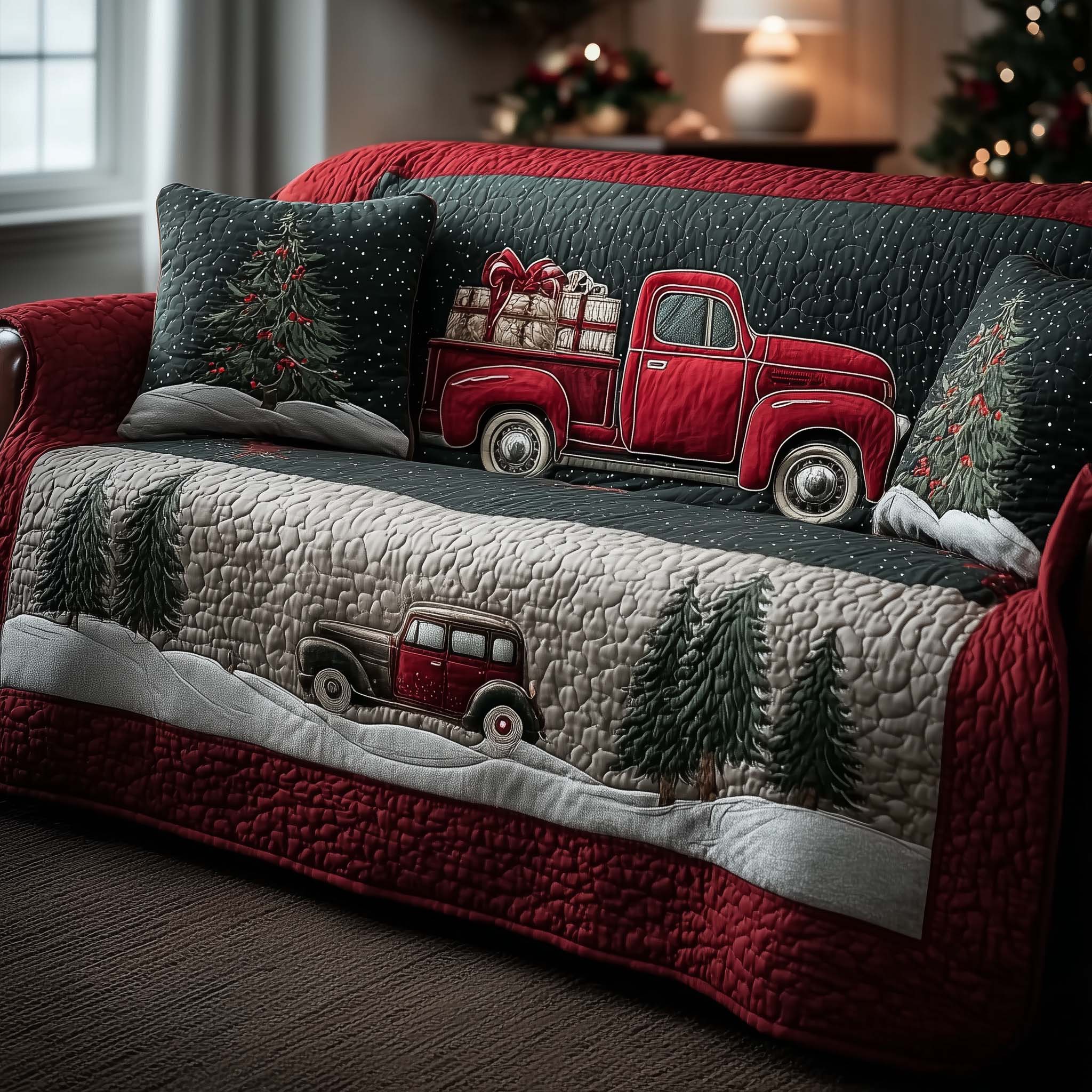 Christmas Truck Quilted Sofa Cover Festive Car Guard Long-Lasting Gift For Truck Lovers