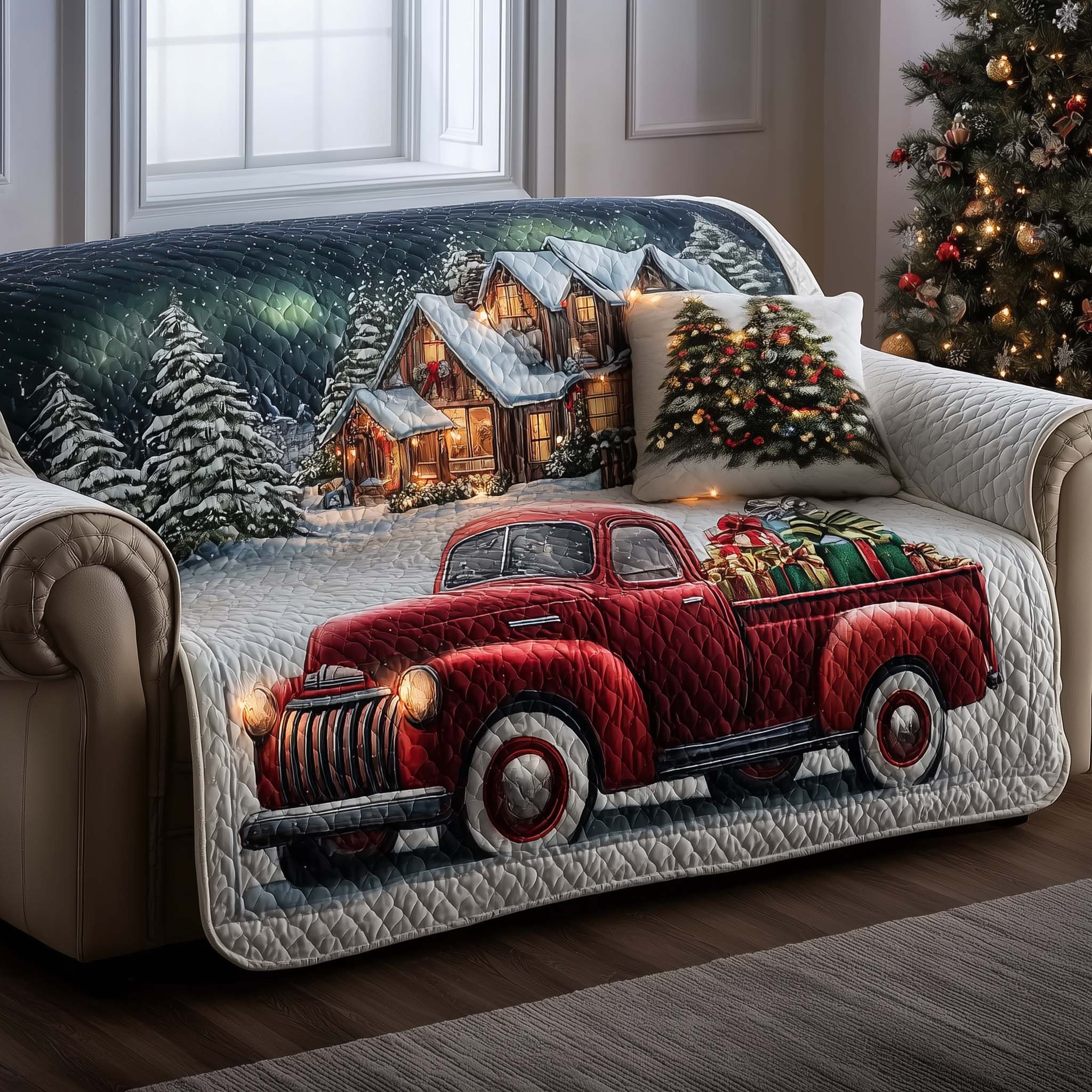 Christmas Truck Quilted Sofa Cover Truck Sofa Throw Cozy Vibe Gift For Truck Lovers