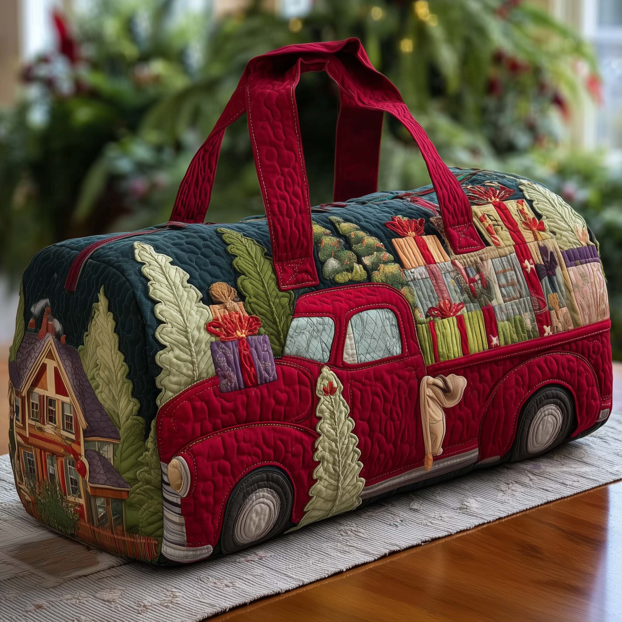 Christmas Truck With Gifts Quilted Duffle Bag Holiday Cabin Scene Best Xmas Gift Ideas