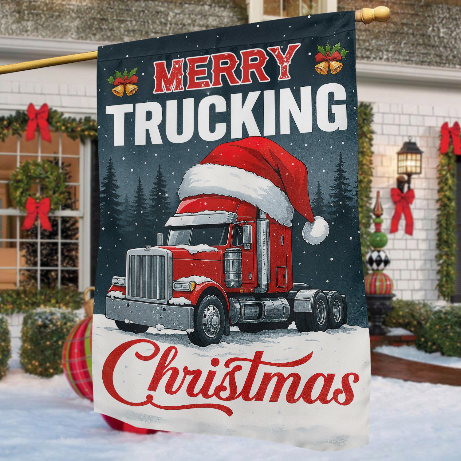 Christmas Trucker Garden Flag Merry Trucking Christmas Xmas Decor Gift For Trucker Truck Driver