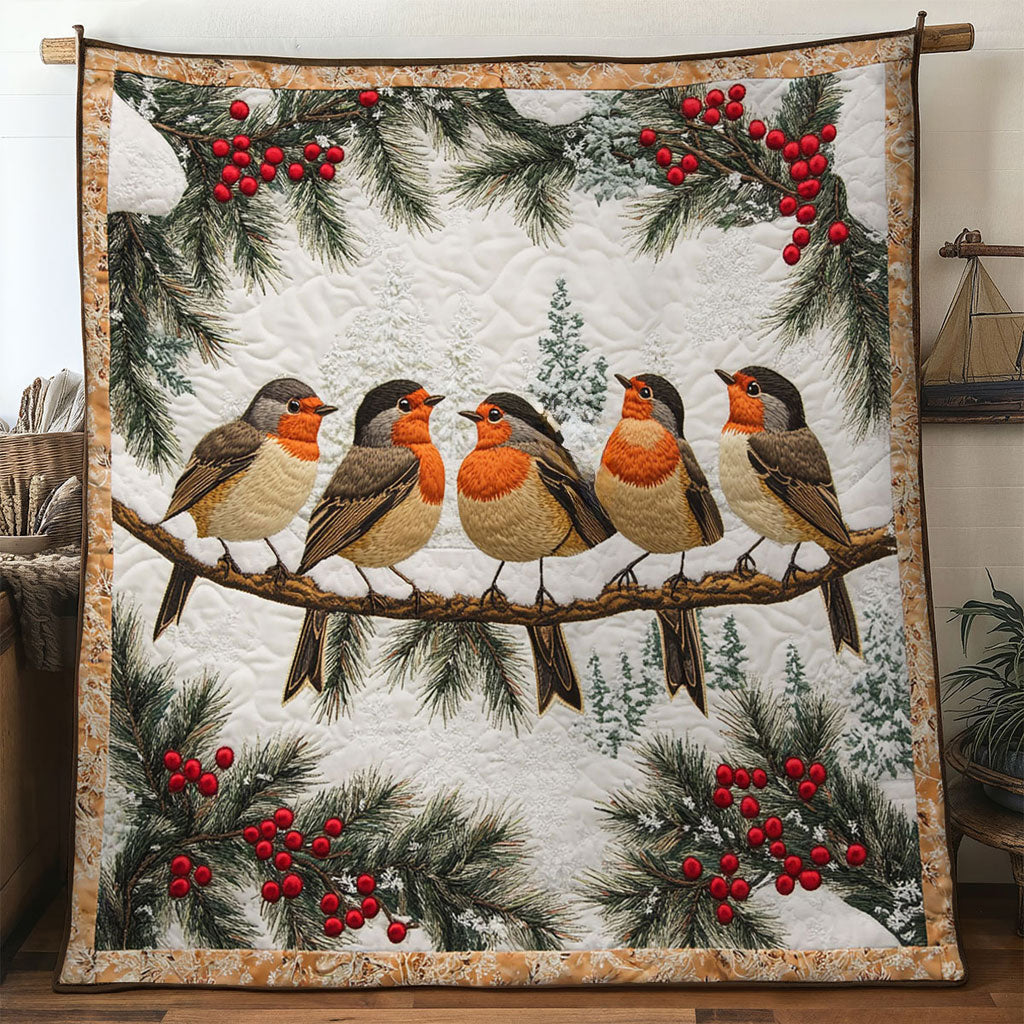 Christmas Tune European Robin Quilt Classic Quilt Blanket for Cozy and Warm Nights