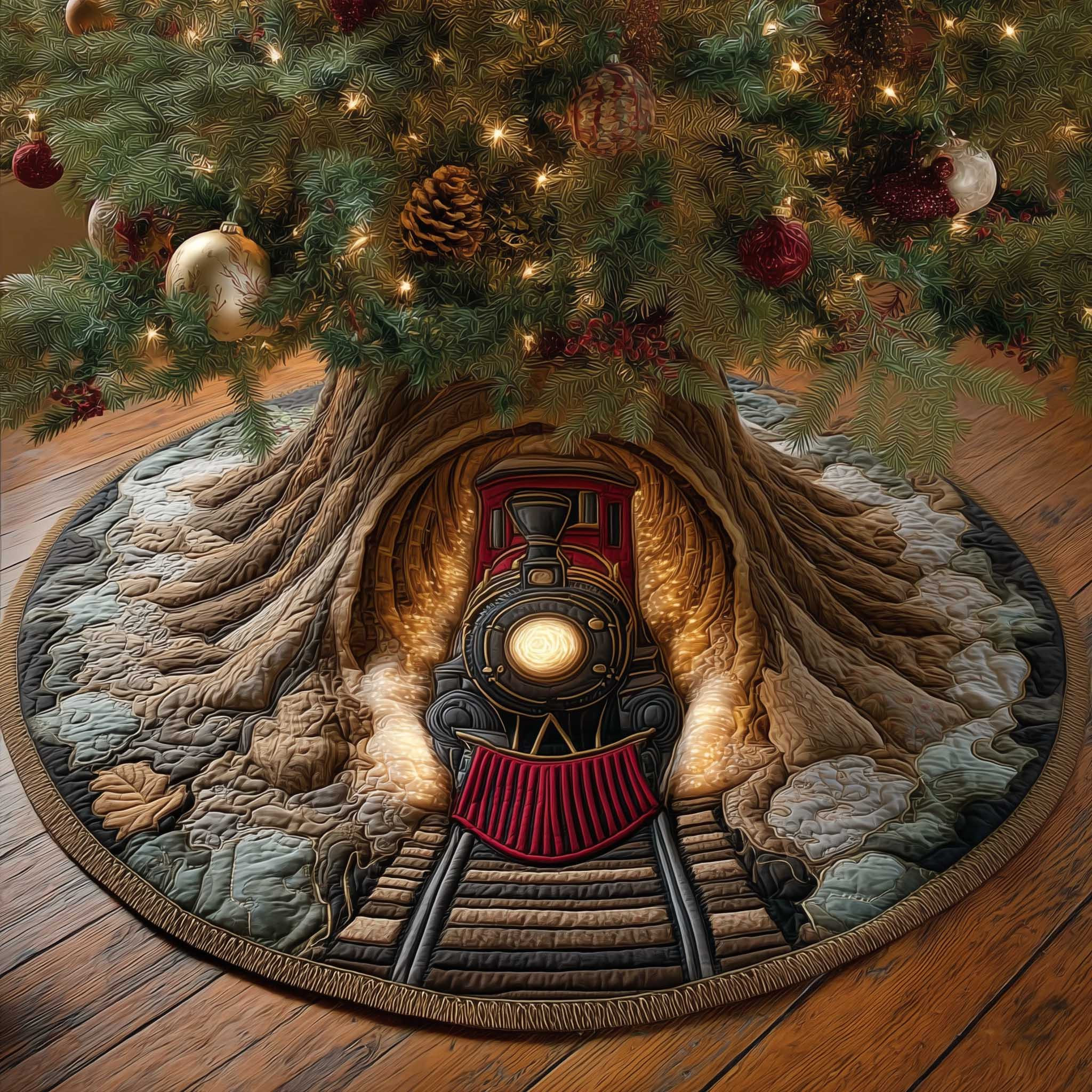 Christmas Tunnel Train Christmas Quilted Tree Skirt Christmas Tree Decor Train Lover Xmas Gifts