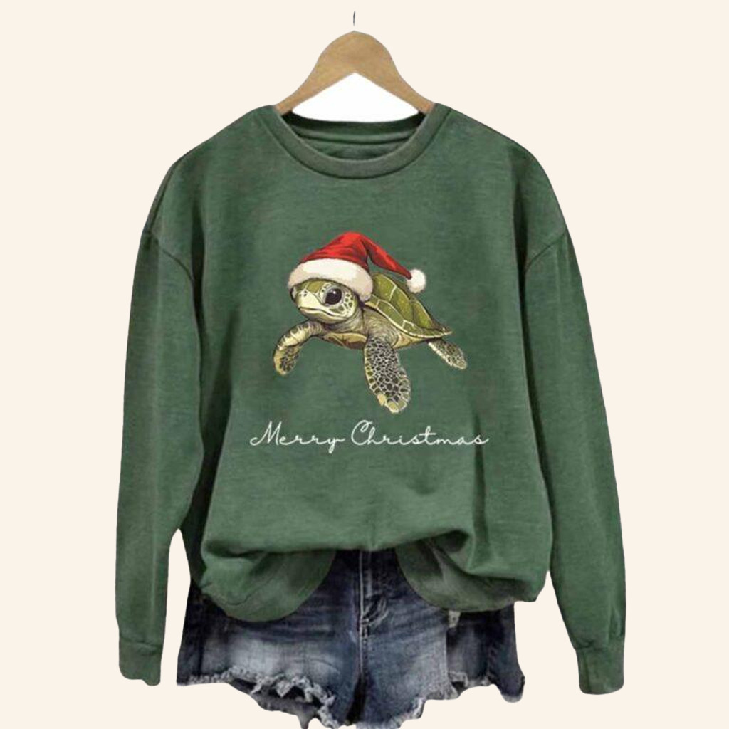 Christmas Turtle Print Crewneck Sweatshirt Christmas Gifts For Turtle Lovers