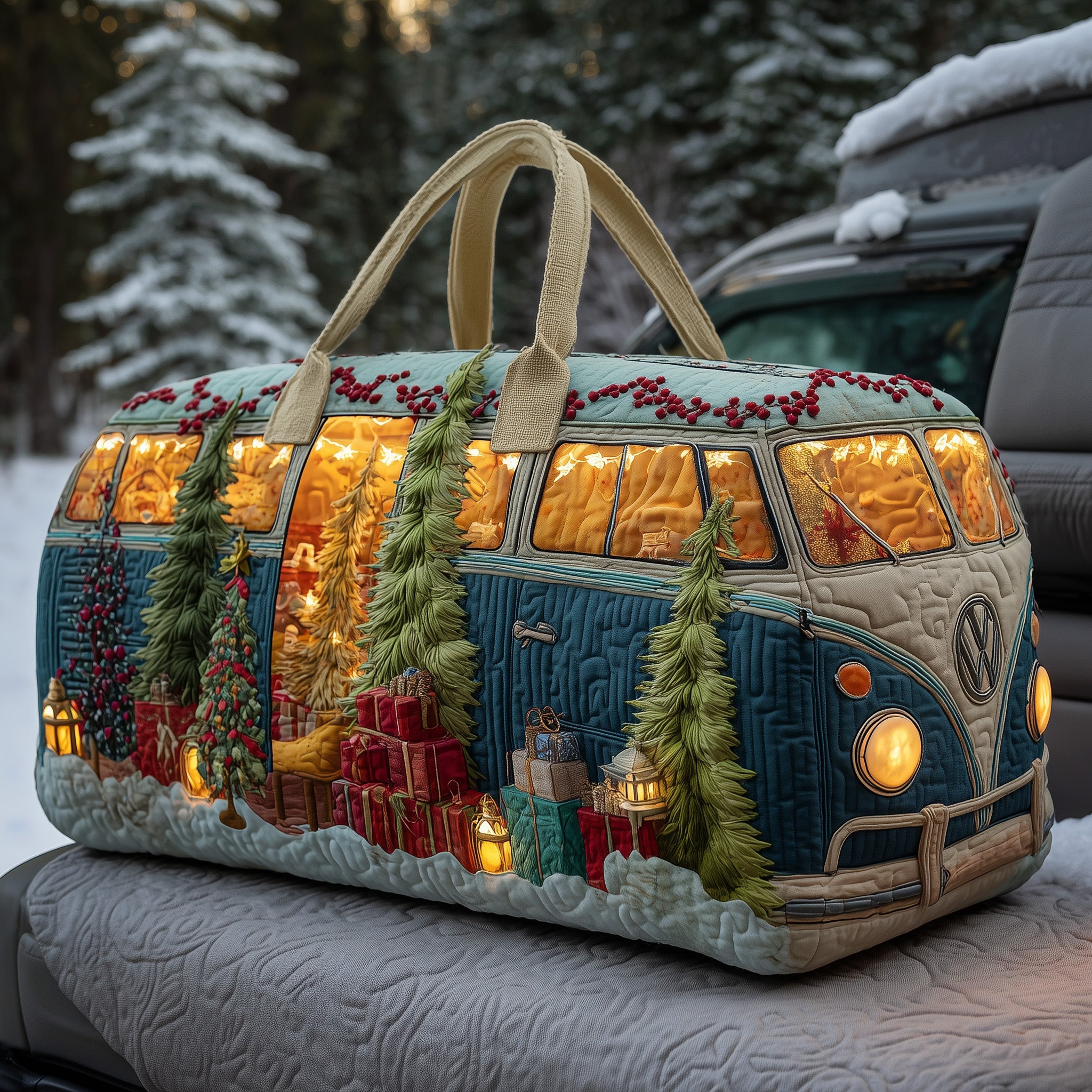 Christmas Van Quilted Duffle Bag Holiday Gift Idea