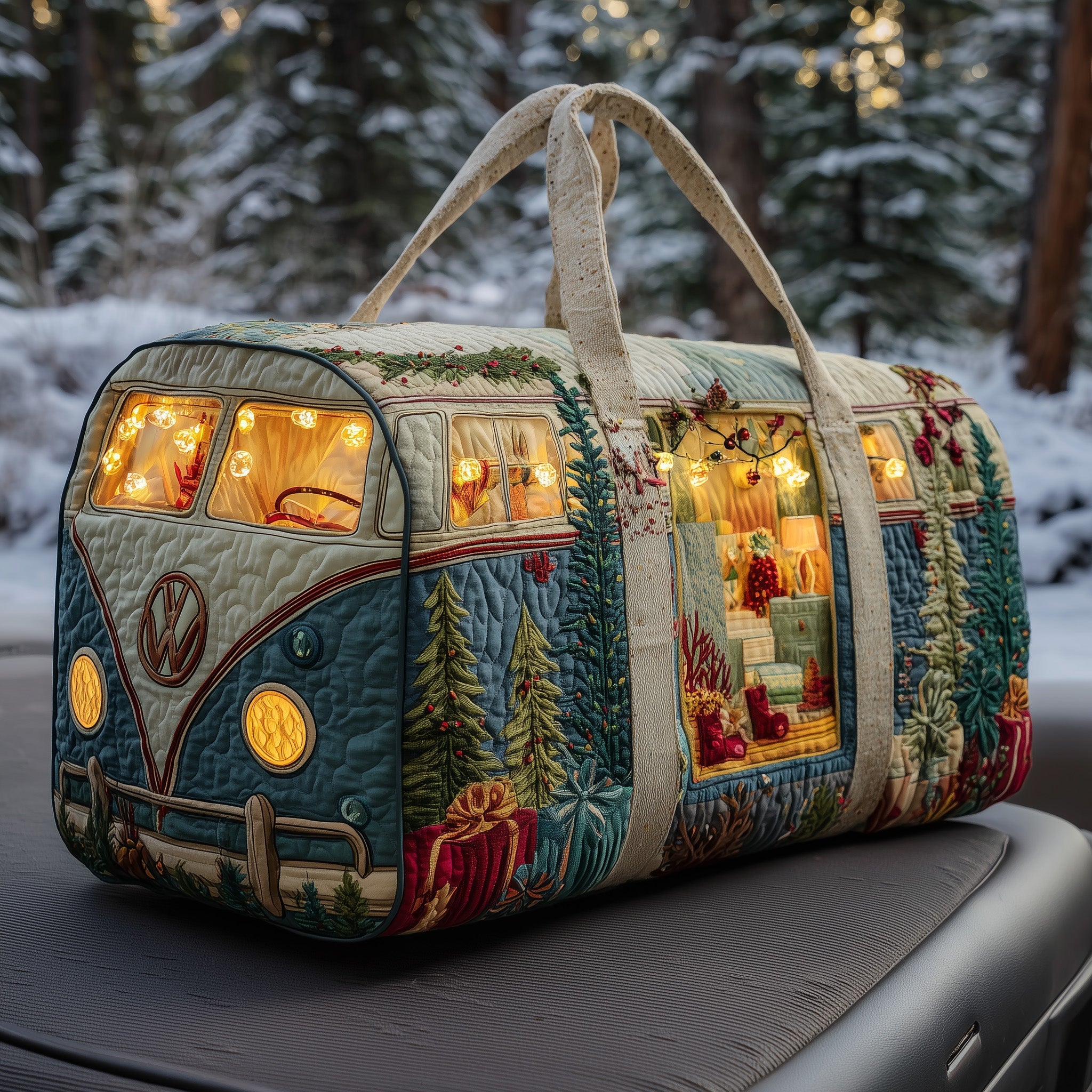 Christmas Van Quilted Duffle Bag New Year Gift Idea