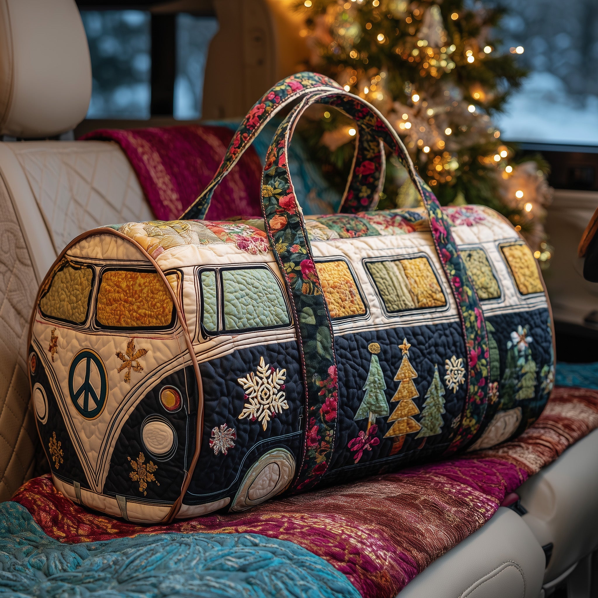 Christmas Van Quilted Duffle Bag Valentine's Day Gift Idea