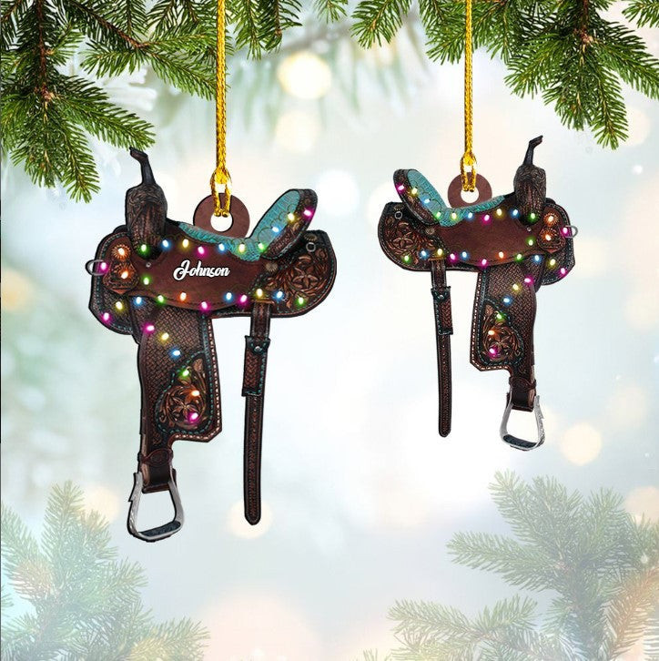 Christmas Version Horse Saddle Personalized Acrylic Ornament for Cowgirl and Cowboy