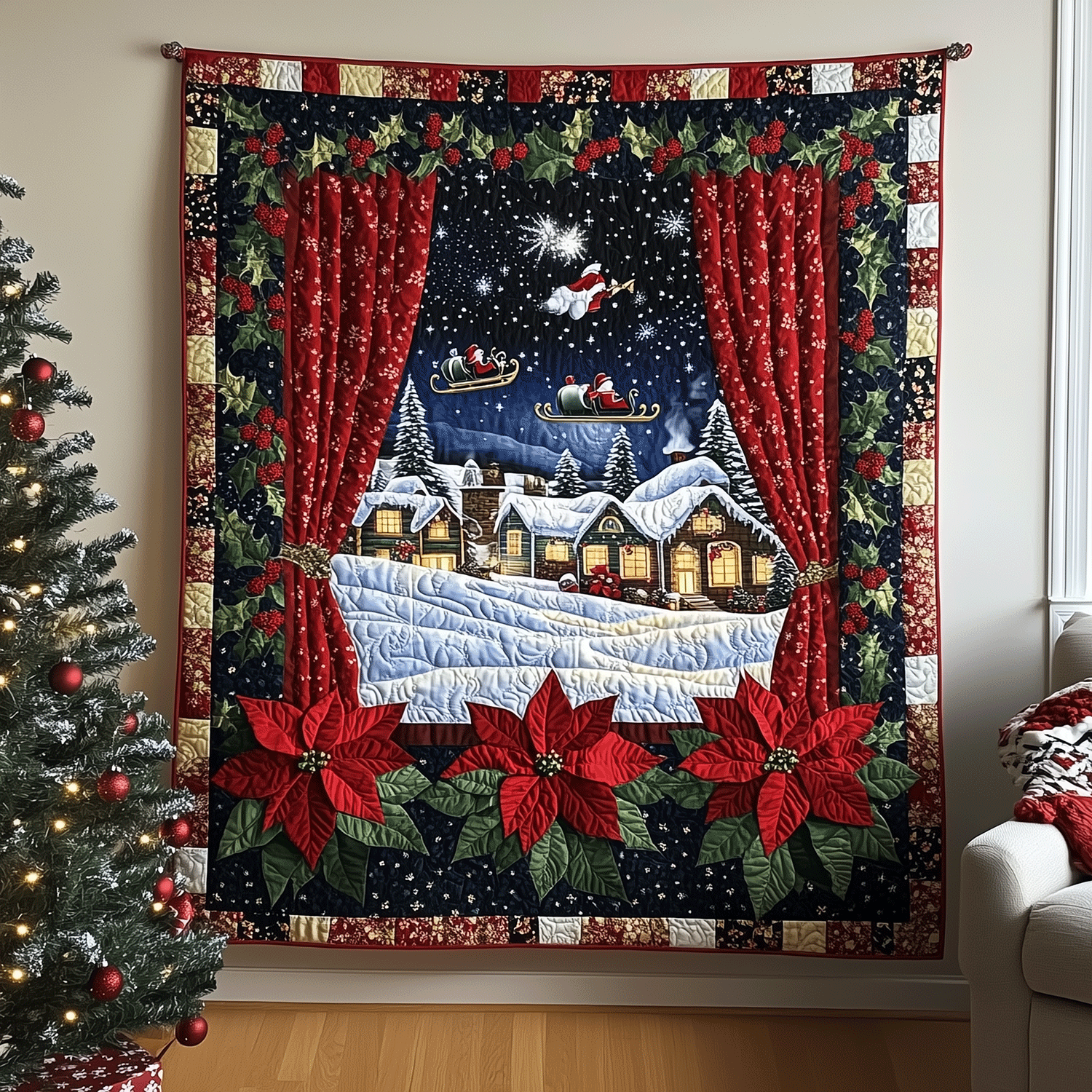 Christmas Village Delight Quilted Blanket Cute Christmas Blankets