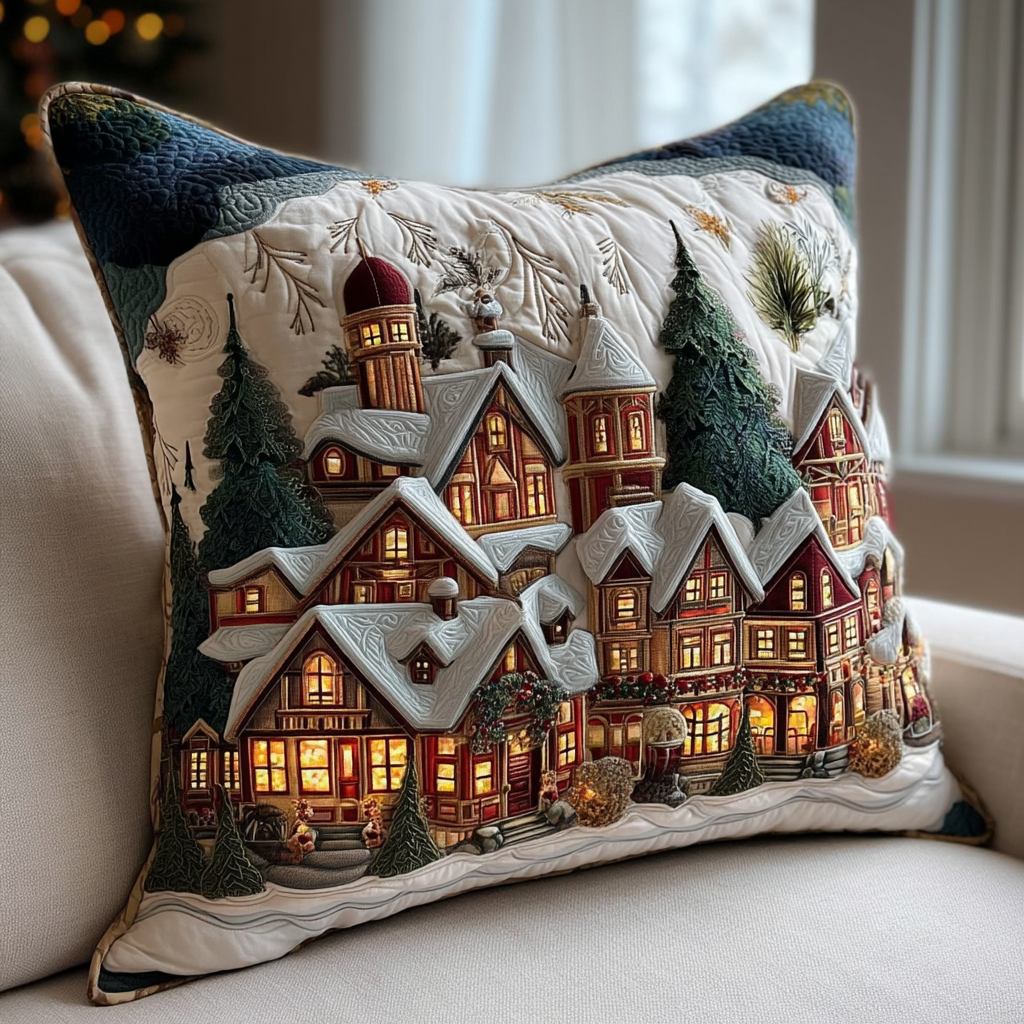 Christmas Village Festive Train Quilted Pillow Case Christmas Pillow Case Covers Xmas Gifts For Mom