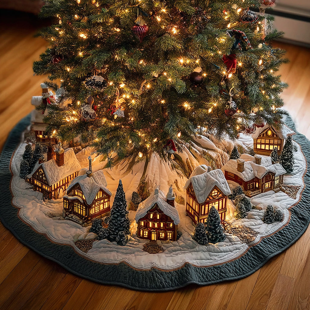 Christmas Village Hearth Glow Quilted Christmas Tree Skirt Holiday Decor Indoor Awesome Christmas Gifts 2025