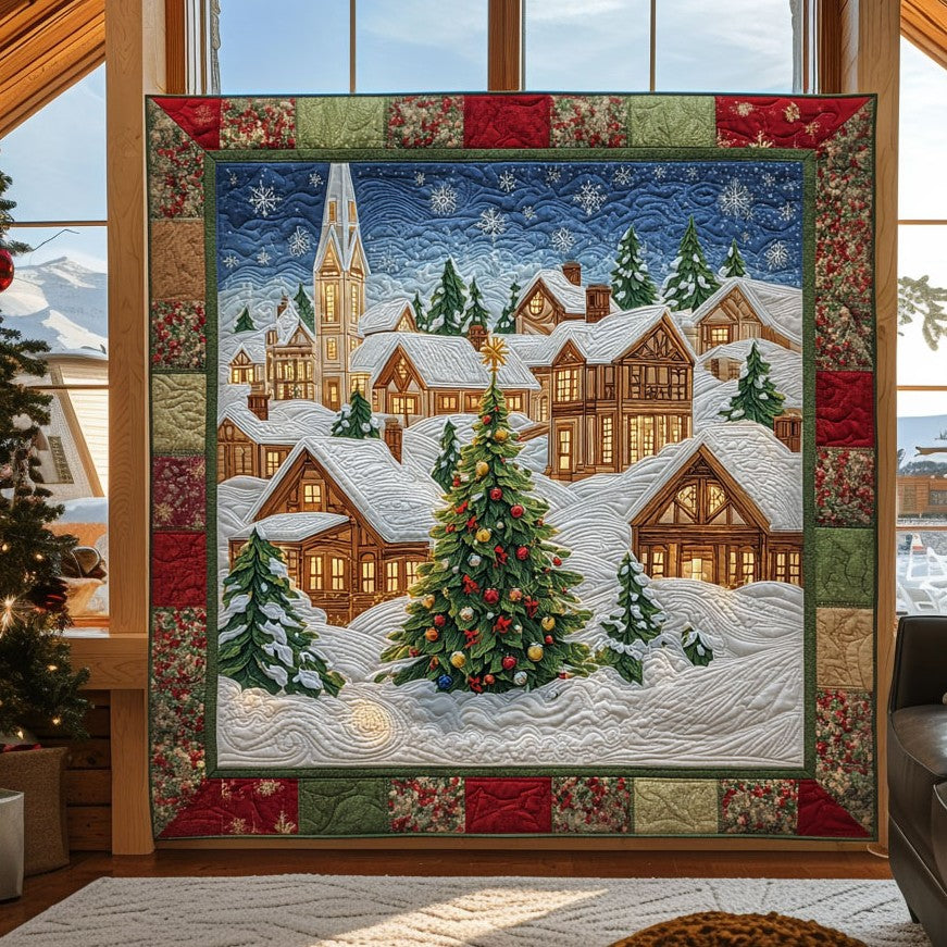 Christmas Village Quilt Blanket Queen Size Blanket Secret Santa Gifts For Her