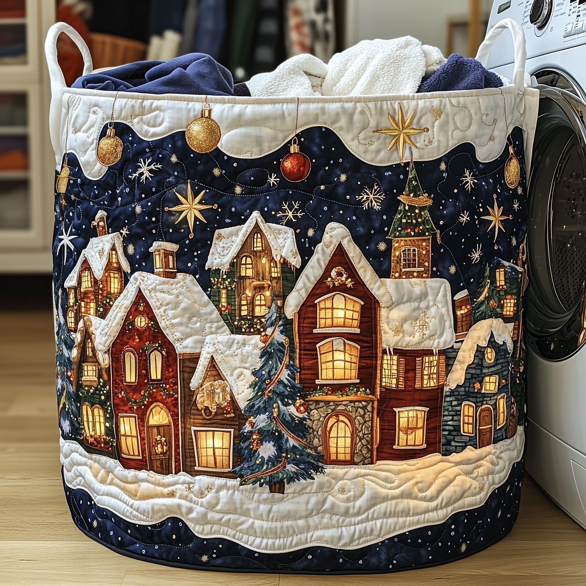 Christmas Village Quilted Laundry Basket Best Family Presents For Christmas