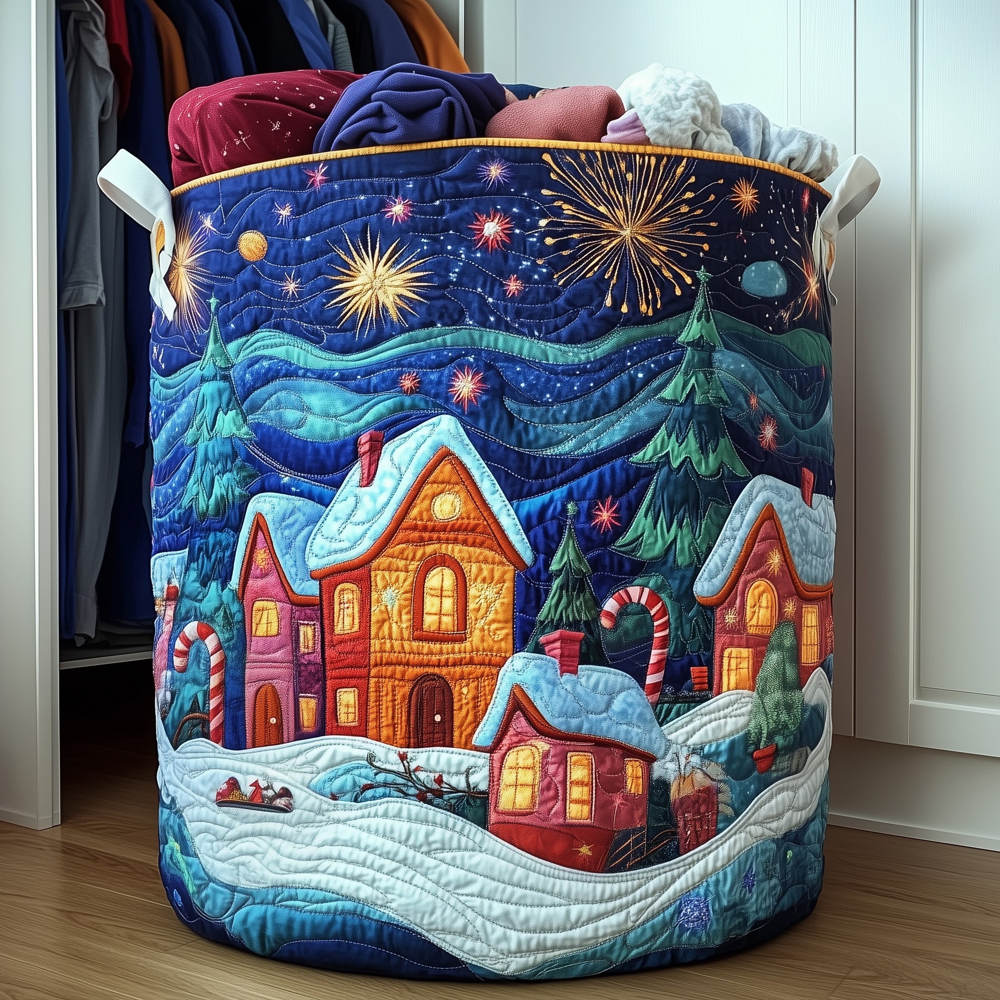 Christmas Village Quilted Laundry Basket Christmas Gift To Daughter