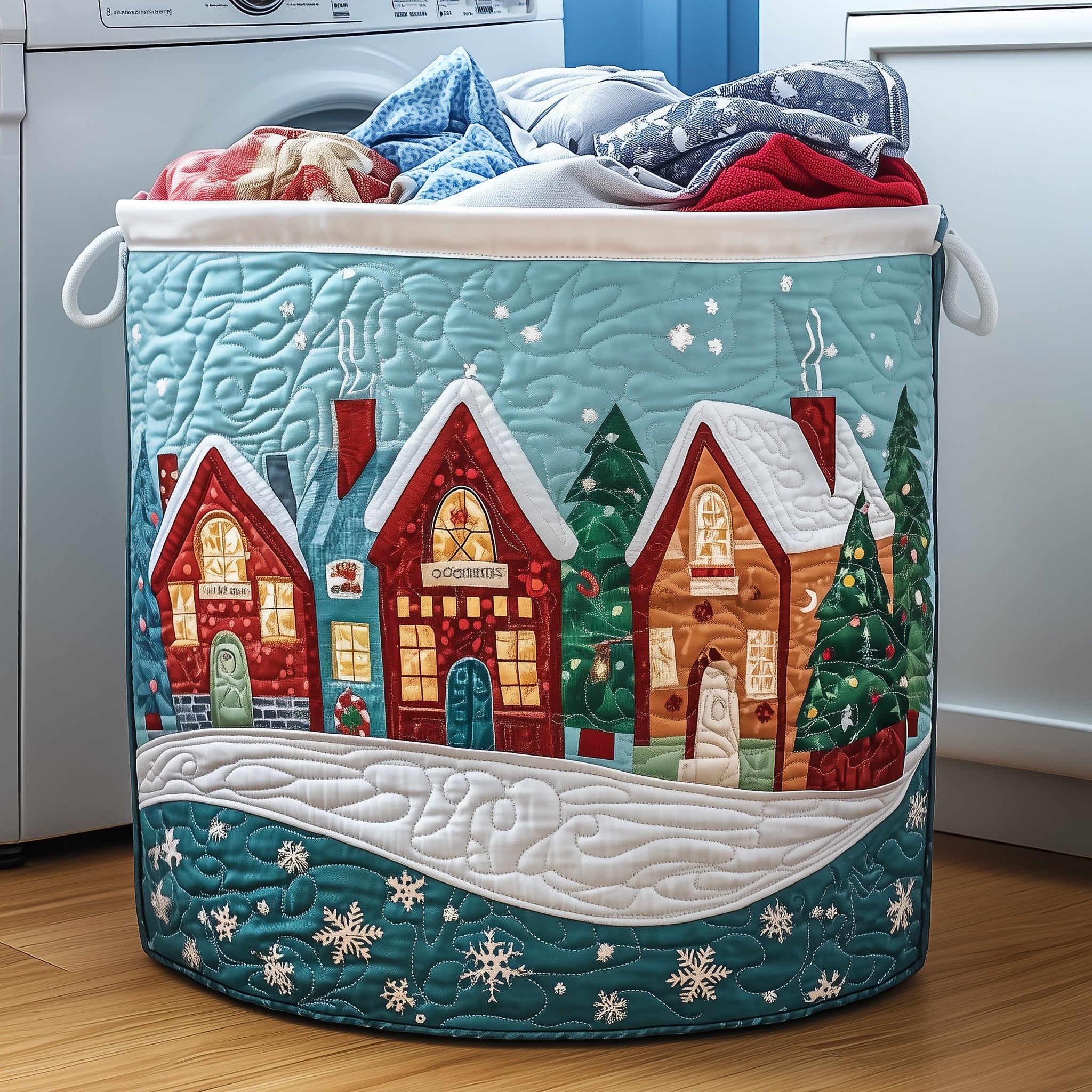 Christmas Village Quilted Laundry Basket Cool Family Gifts For Christmas
