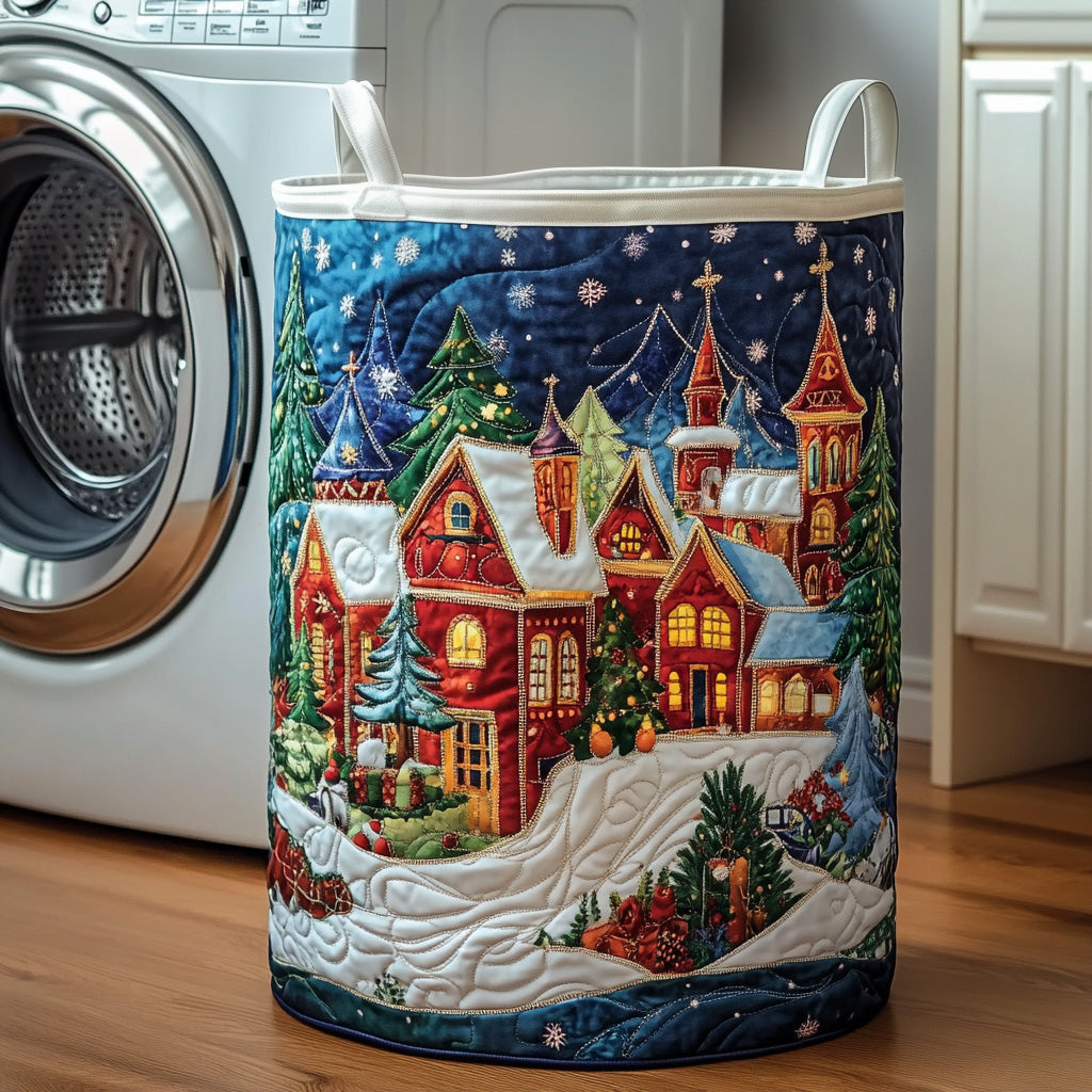 Christmas Village Quilted Laundry Basket Family Christmas Gifts