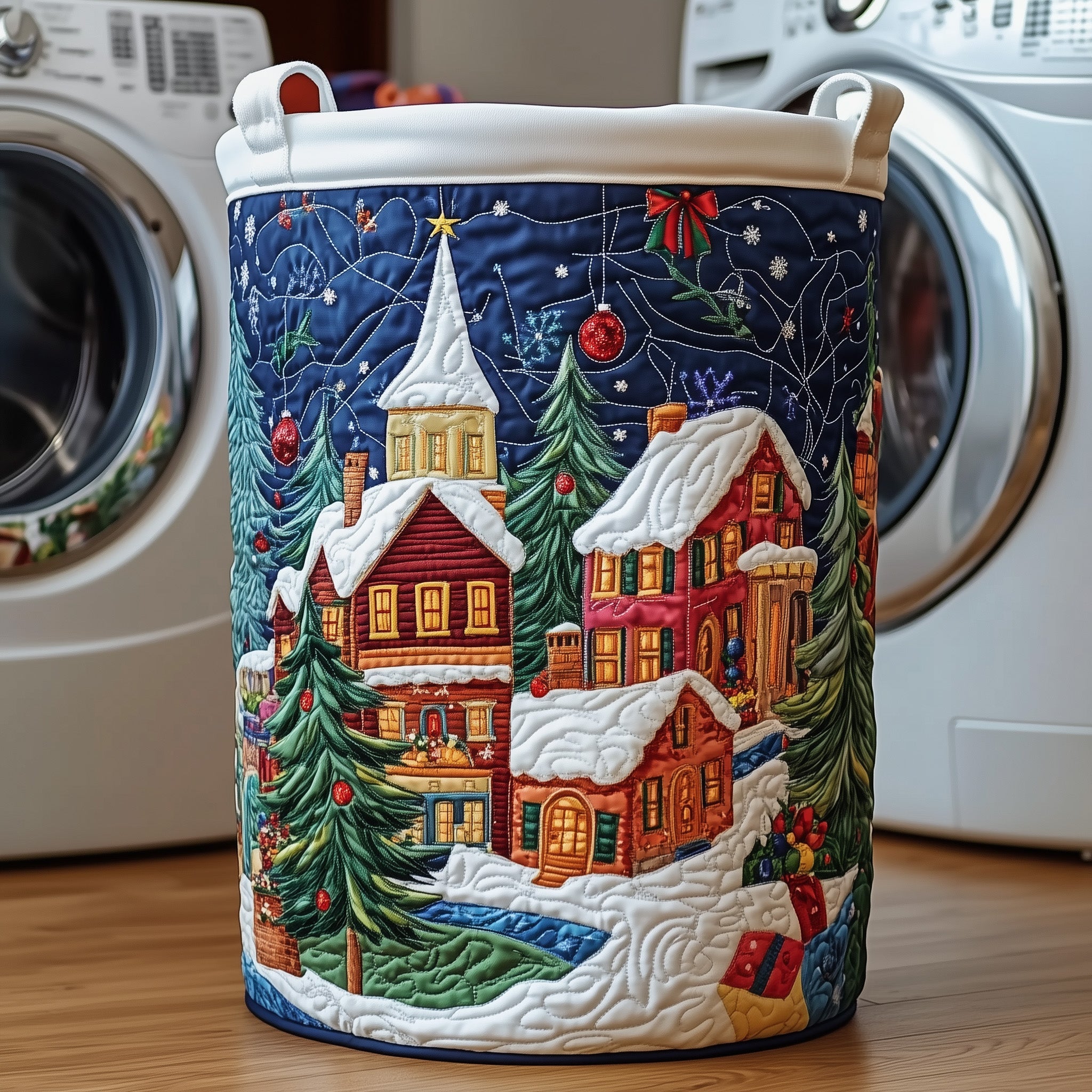 Christmas Village Quilted Laundry Basket Family Xmas Gift Ideas