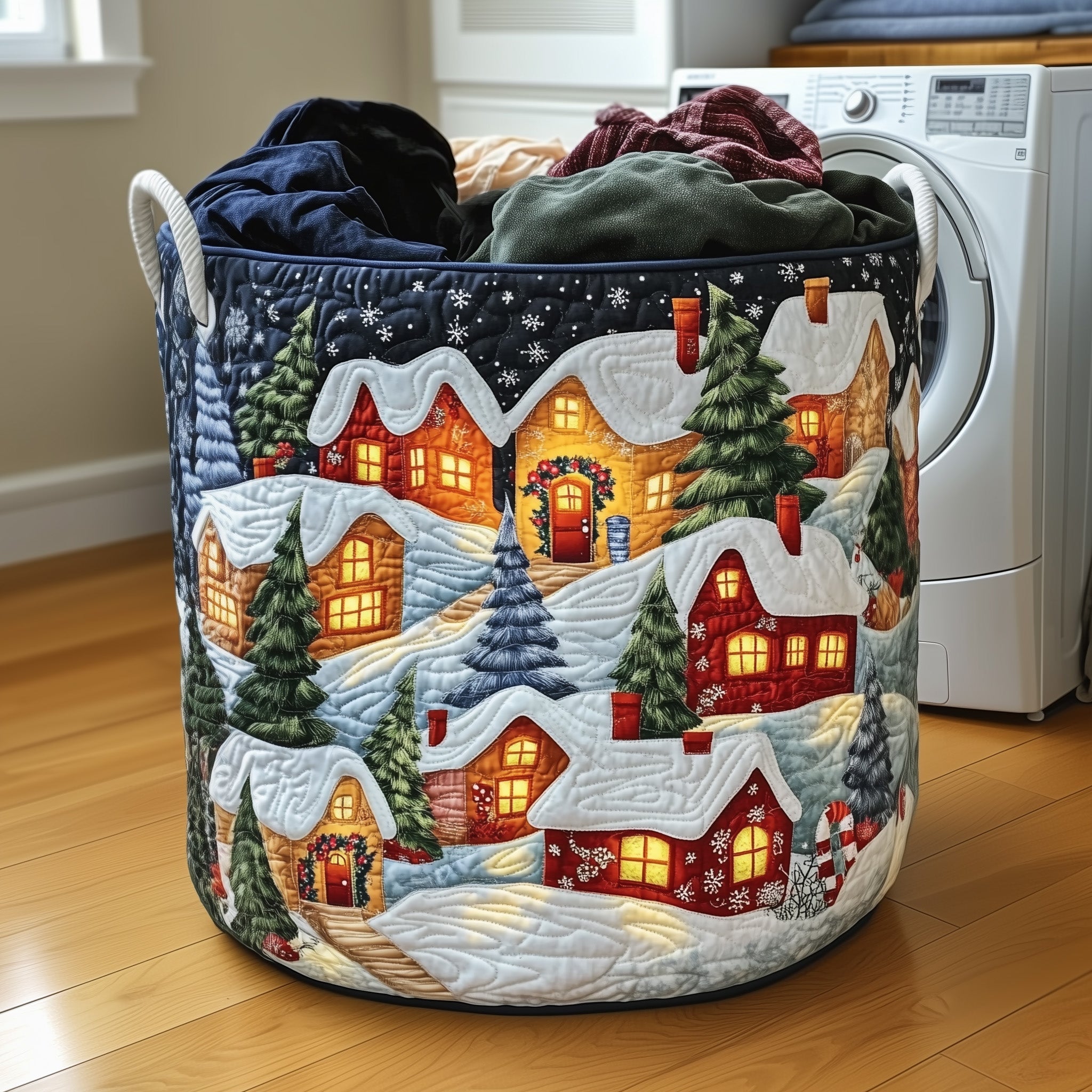 Christmas Village Quilted Laundry Basket Good Family Christmas Presents