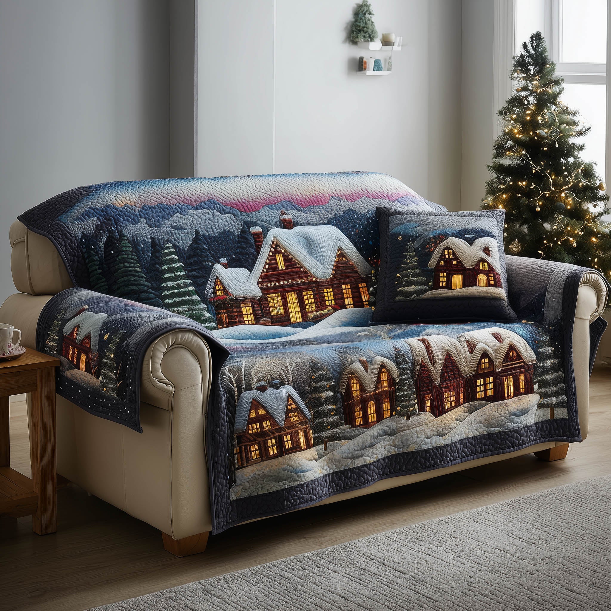Christmas Village Quilted Sofa Cover Fairy Tale Christmas Village Festive Best Christmas Throws For Sofa