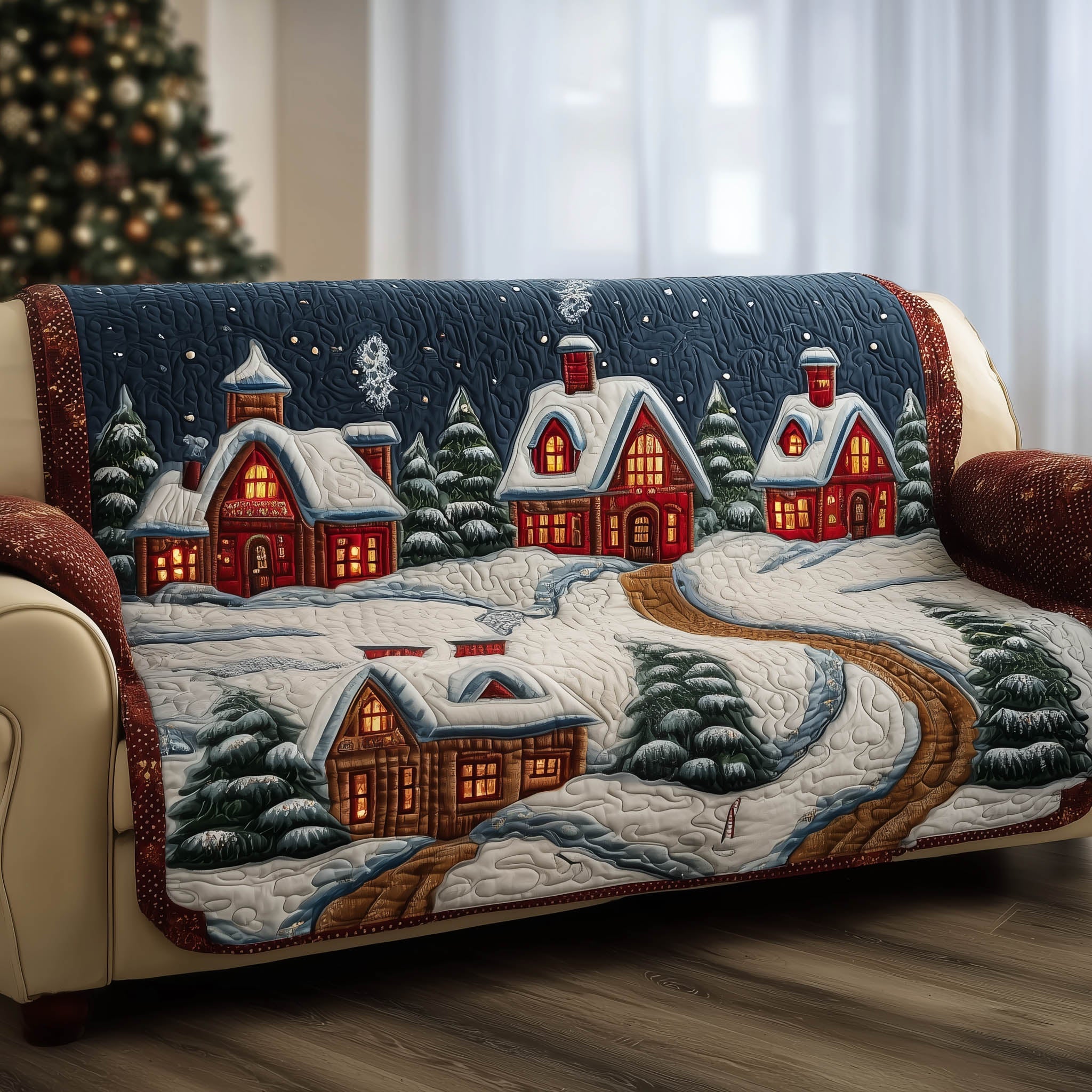 Christmas Village Quilted Sofa Cover Miniature Christmas Town Gifts For House Warming