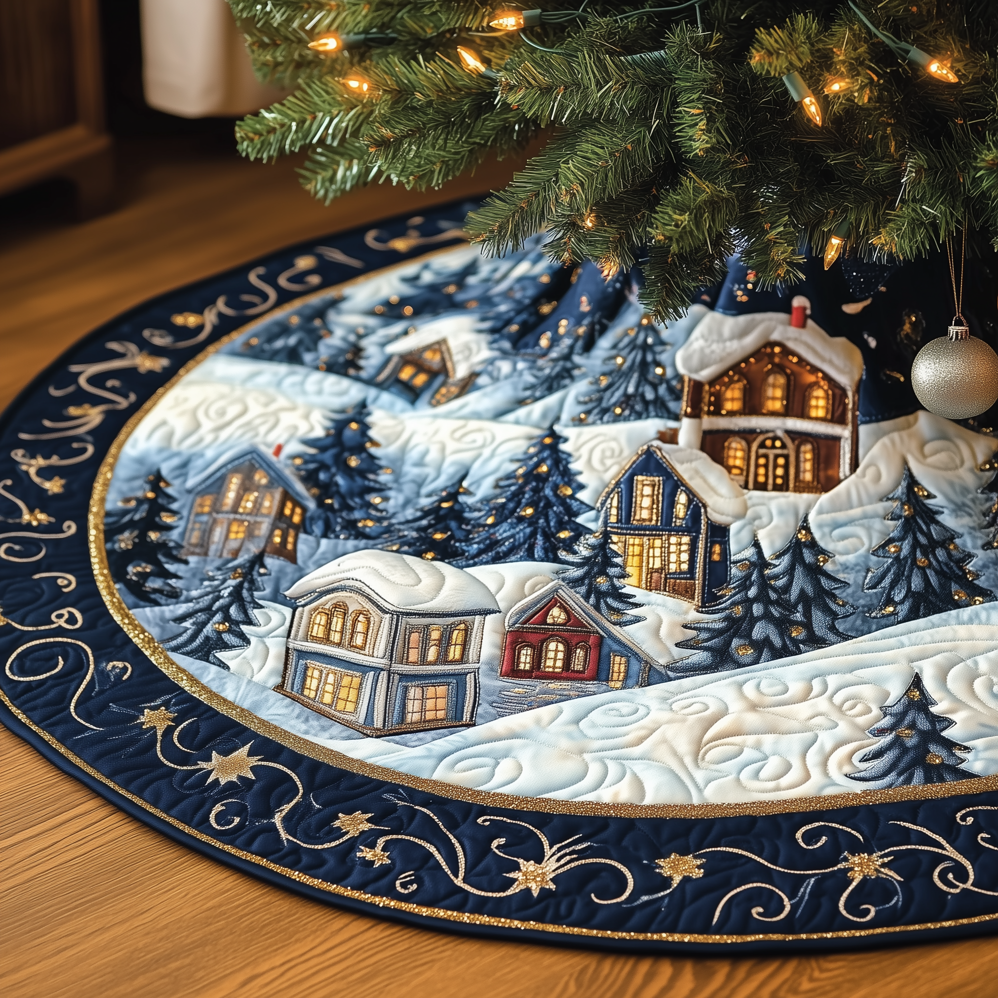 Christmas Village Quilted Tree Skirt Charming Holiday Home Merch