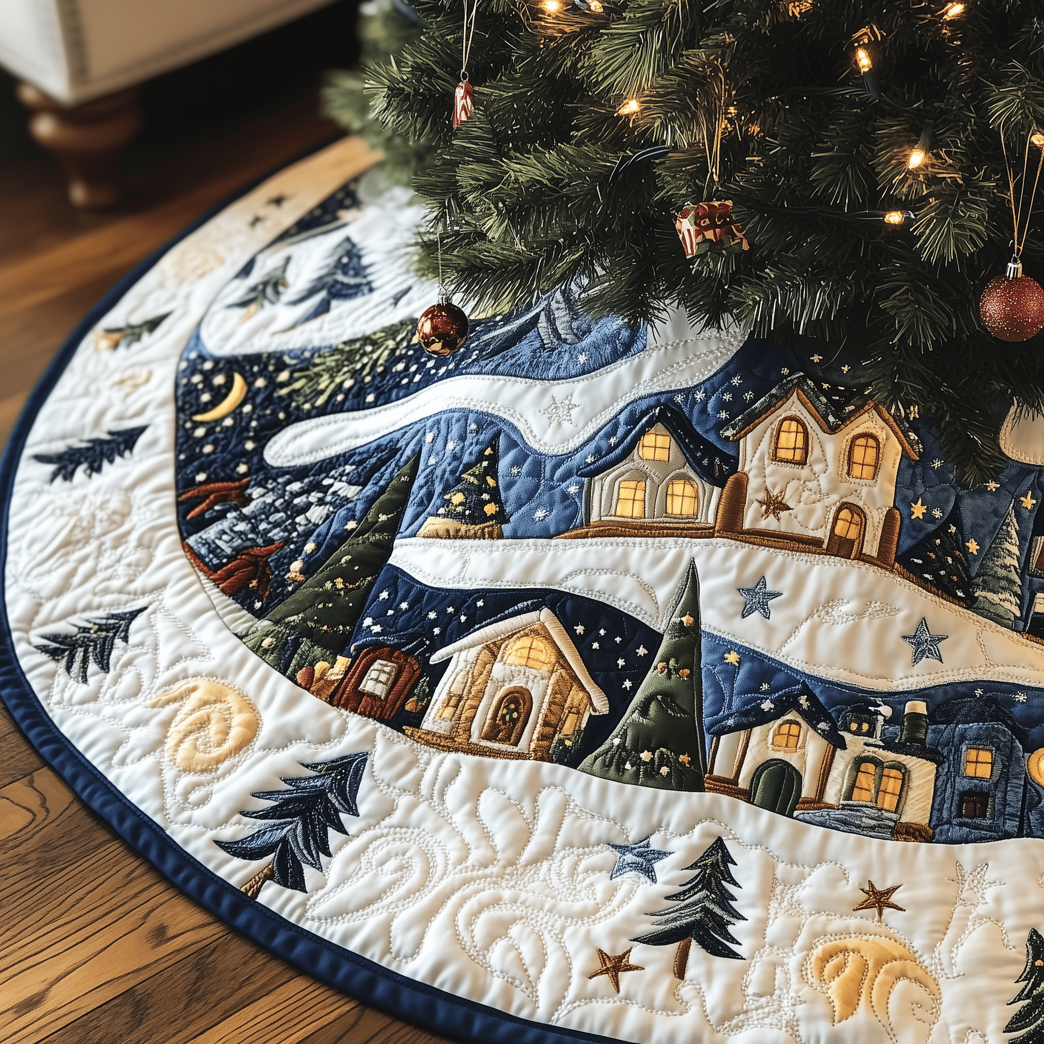 Christmas Village Quilted Tree Skirt Christmas Tree Base Cover Inexpensive Christmas Gifts For Family