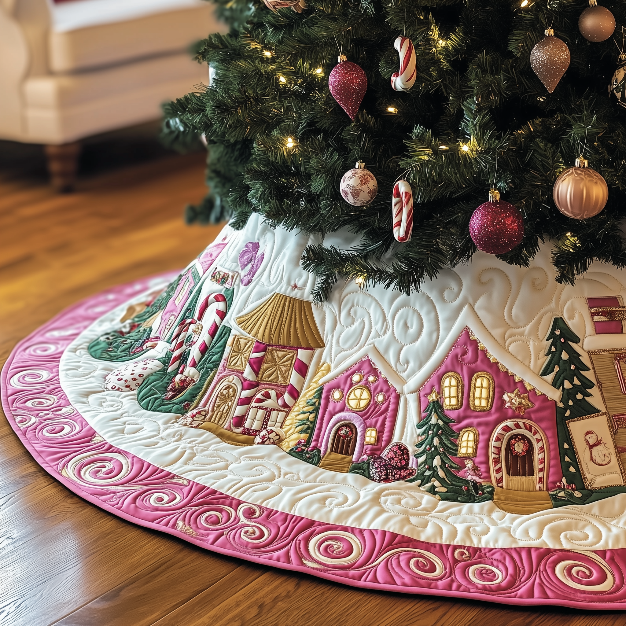 Christmas Village Quilted Tree Skirt Christmas Tree Skirt Best Womens Christmas Gift Ideas Retro Christmas Tree Skirt Gifts To Give Grandparents For Christmas