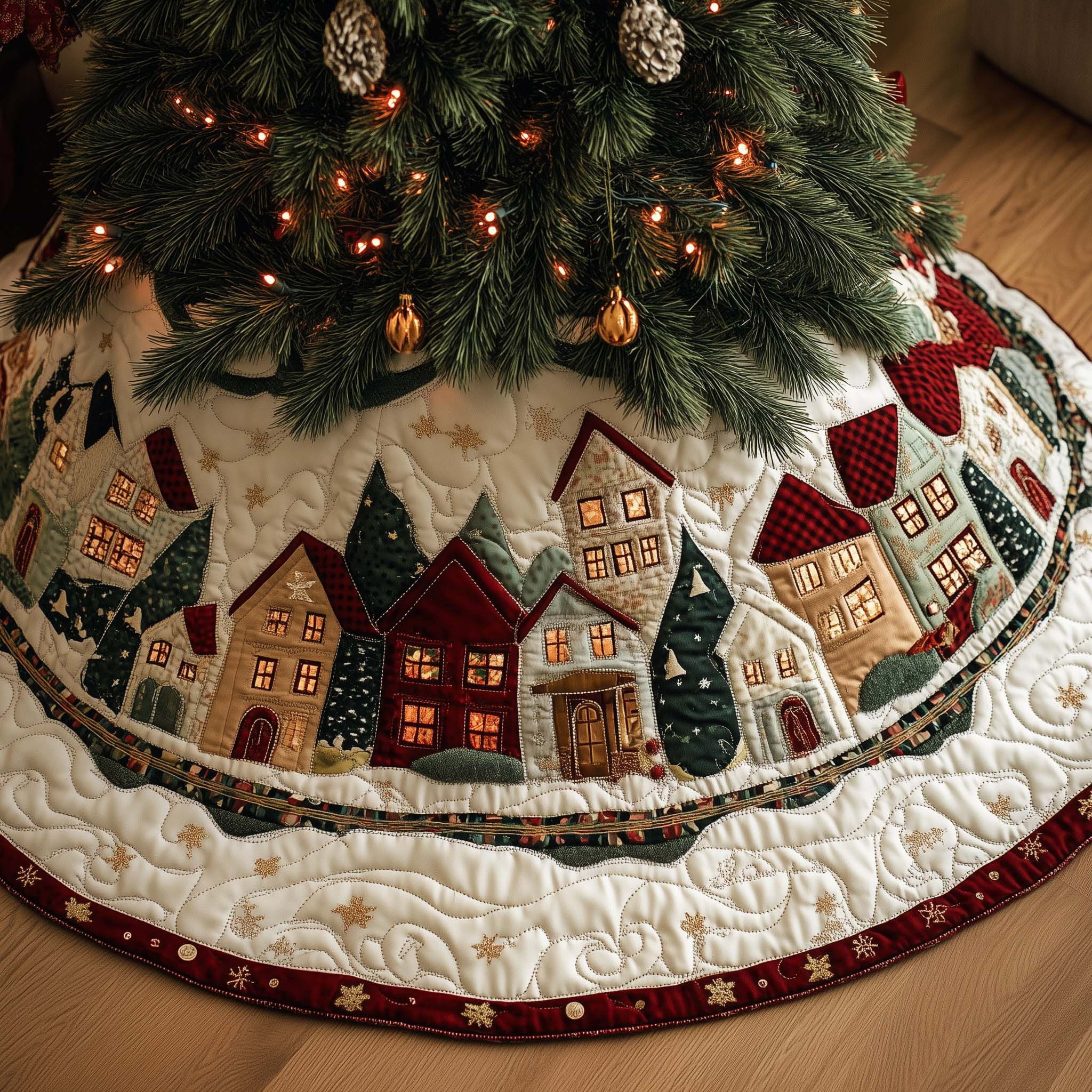 Christmas Village Quilted Tree Skirt Holiday Home Decor Unique Christmas Gifts
