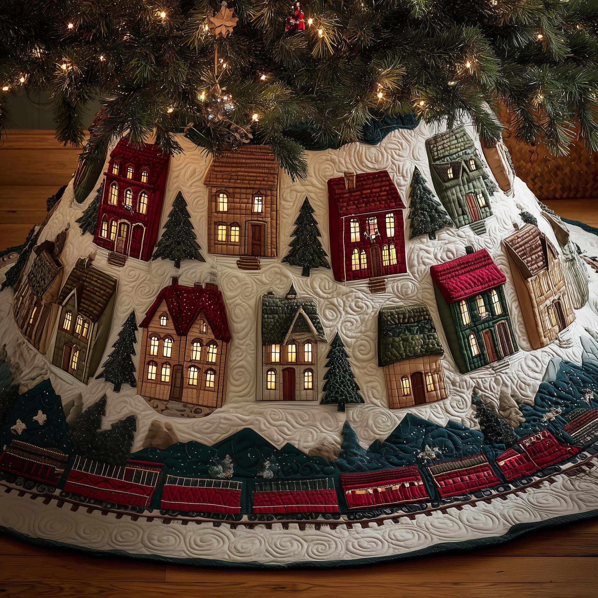 Christmas Village Quilted Tree Skirt Xmas Decorations Christmas Gifts For Family Members