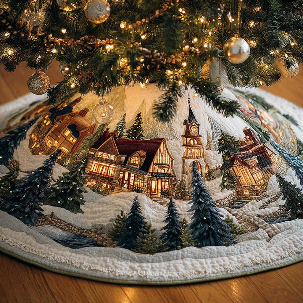 Christmas Village Winter Clock Quilted Christmas Tree Skirt Holiday Home Decor Top Christmas Gifts 2025