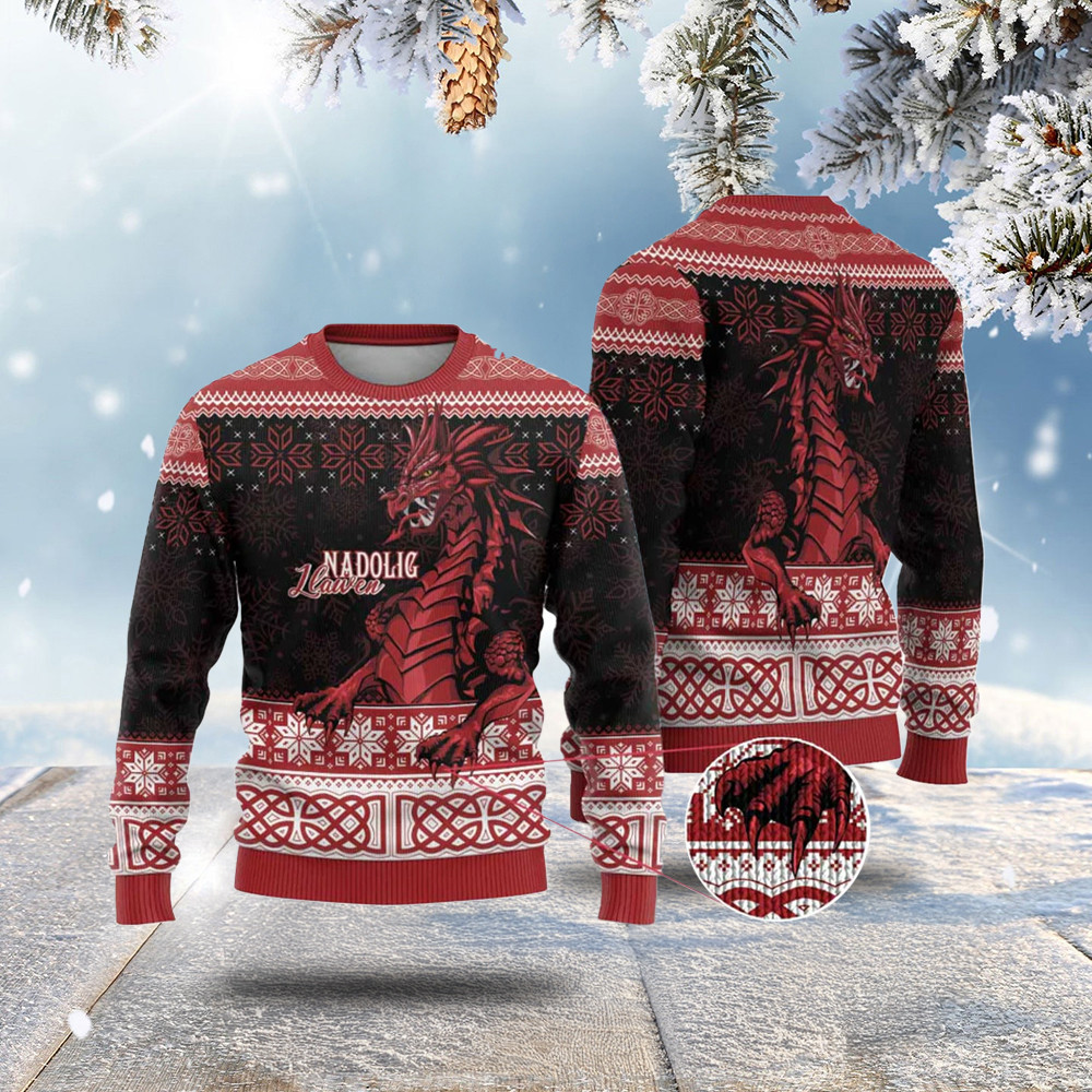 Christmas Wales Celtic Ugly Christmas Sweater Dragon Nadolig Llawen Gift Ideas For Grown Son