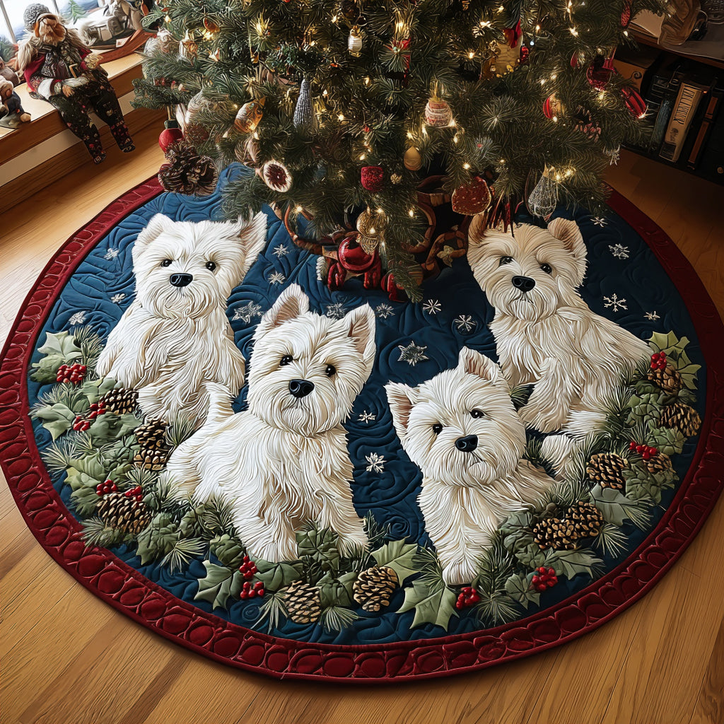 Christmas Westie Magic Quilted Christmas Tree Skirt Xmas Home Decor Christmas Gifts For Dog Owners