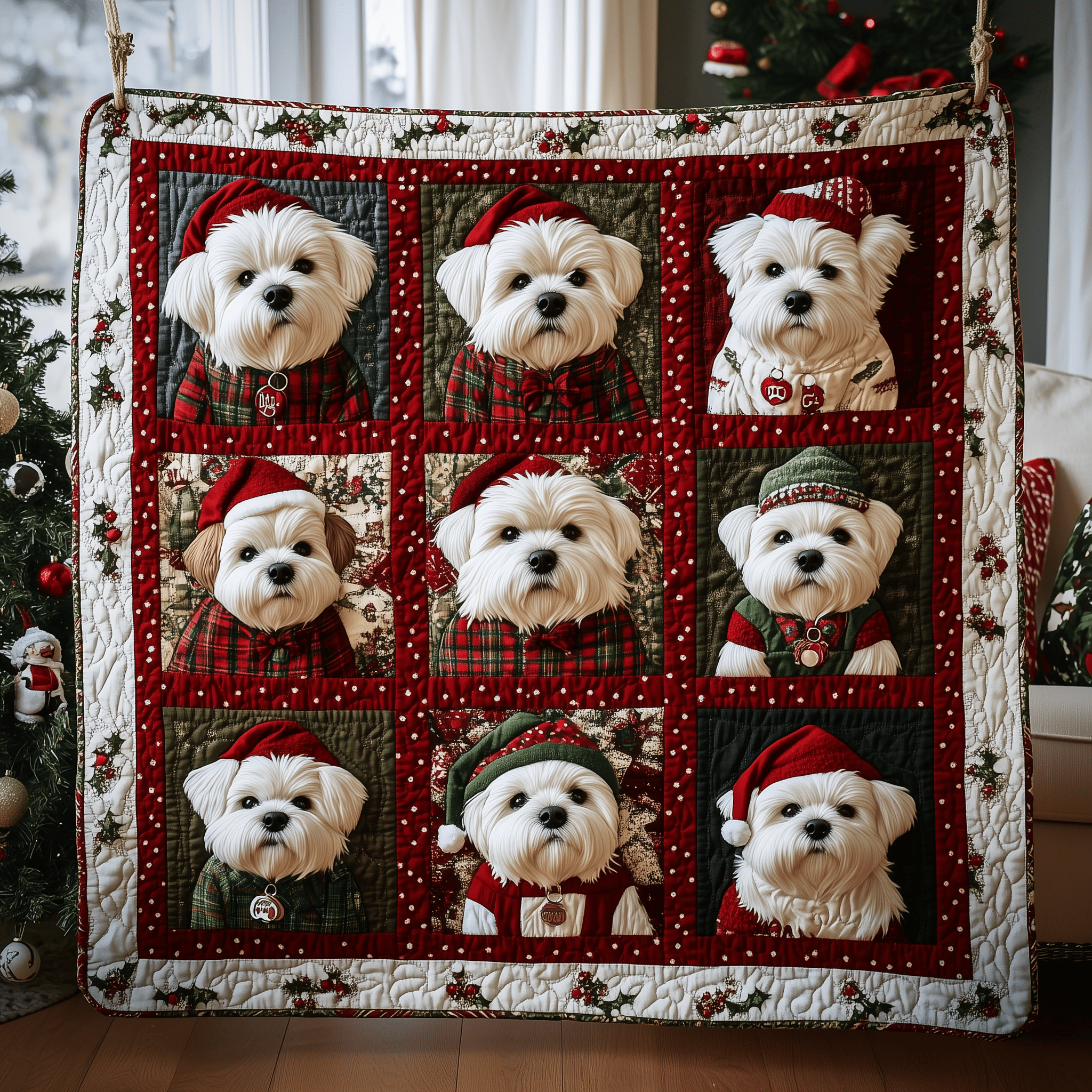 Christmas Westie Quilted Blanket Christmas Throw Blanket Best Christmas Gifts For Women