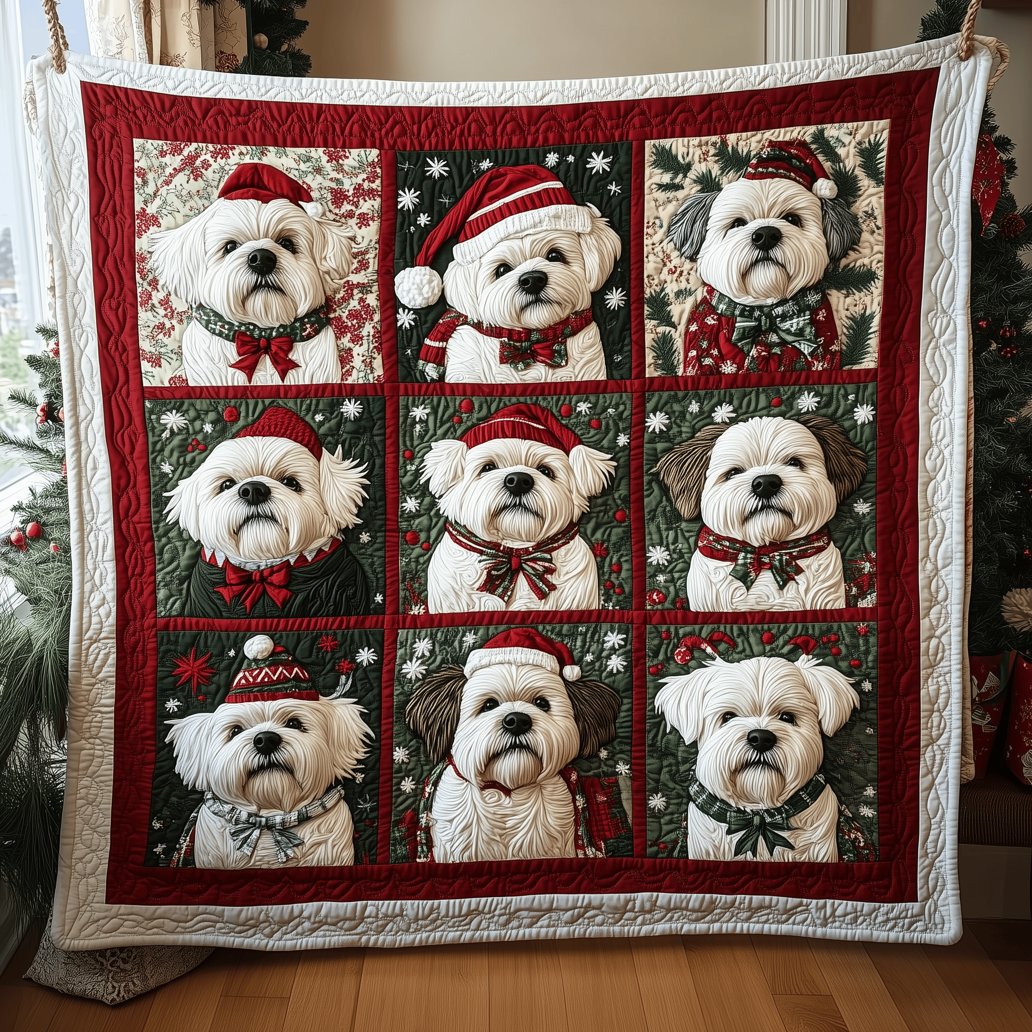 Christmas Westie Quilted Blanket Throw Blankets For Couch Sister In Christ Gifts