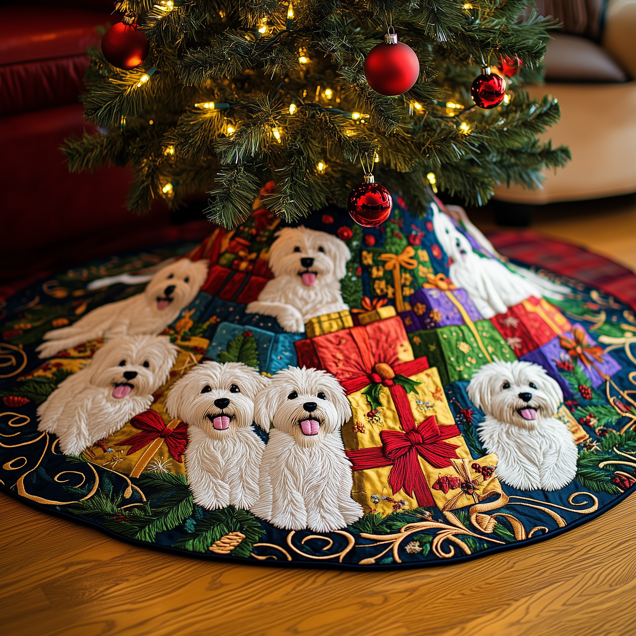 Christmas Westie Quilted Tree Skirt Holiday Tree Skirt Must-Have