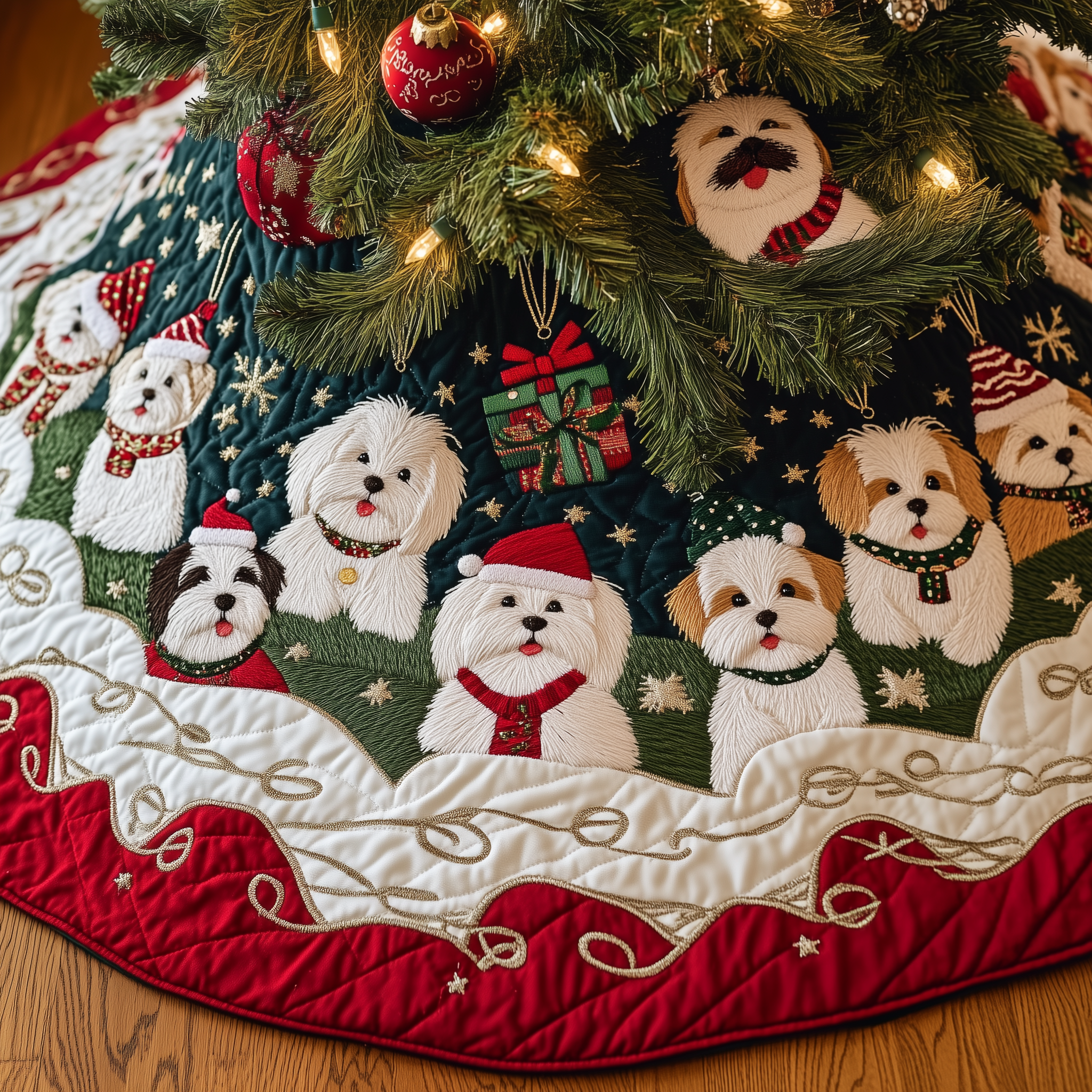 Christmas Westie Quilted Tree Skirt Westie Christmas Tree Decorations Dog Owners Gifts