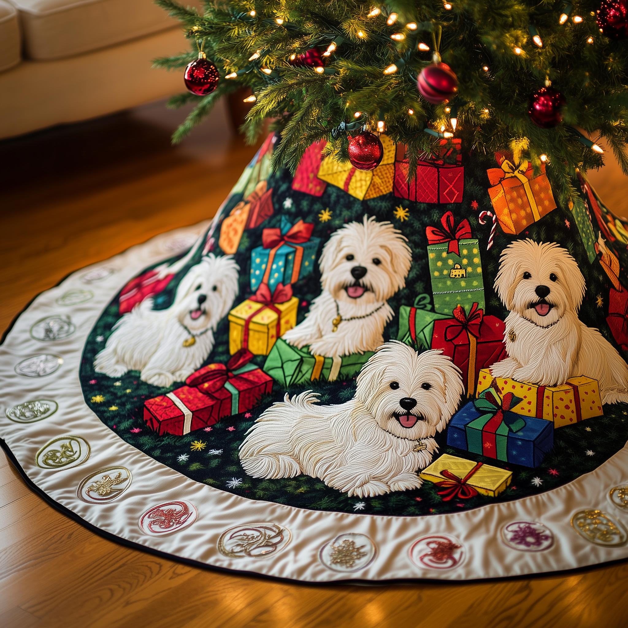 Christmas Westie Quilted Tree Skirt Westie Dog Christmas Decorations Westie Themed Gifts