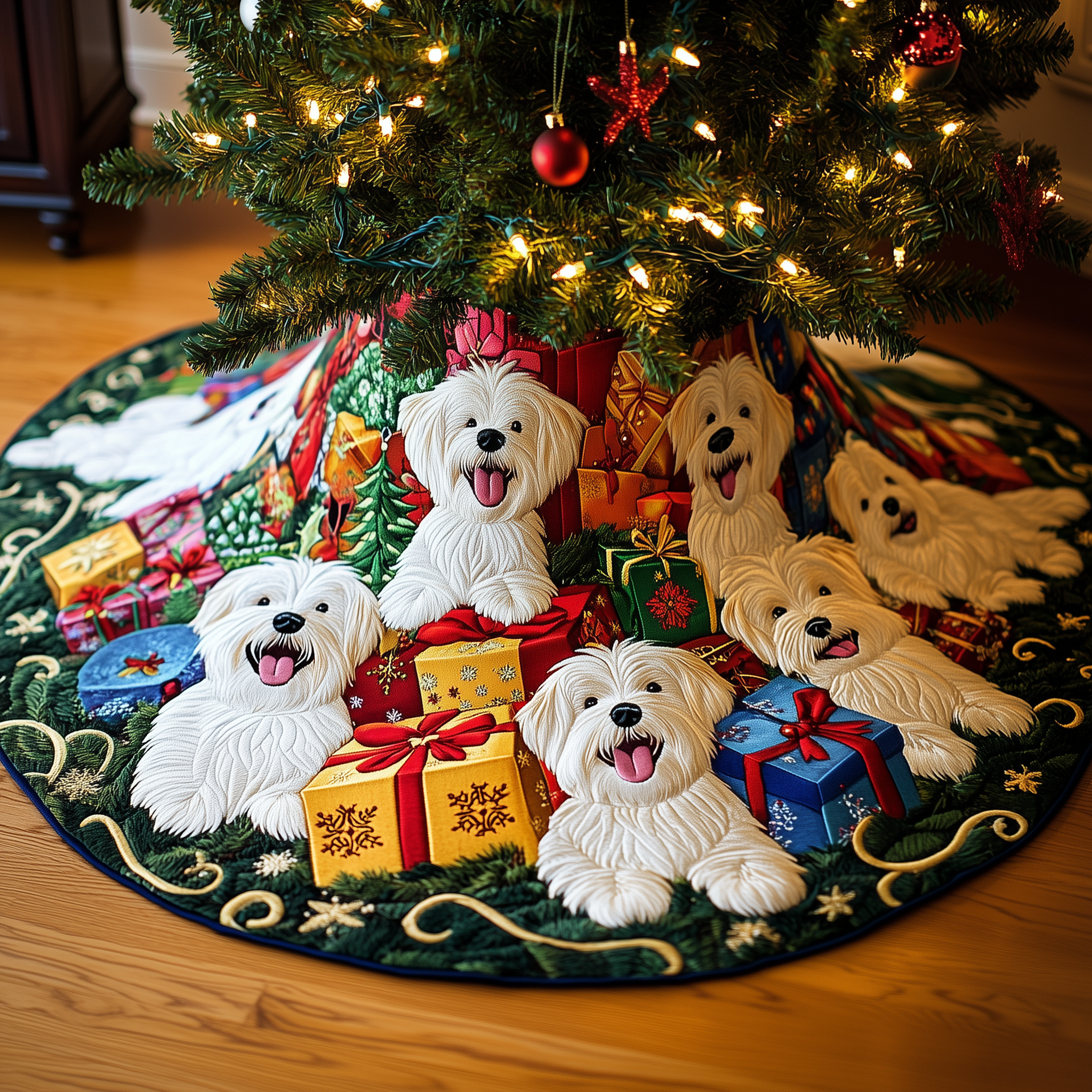 Christmas Westie Quilted Tree Skirt Westie Dog Christmas Decorations Westie Themed Gifts