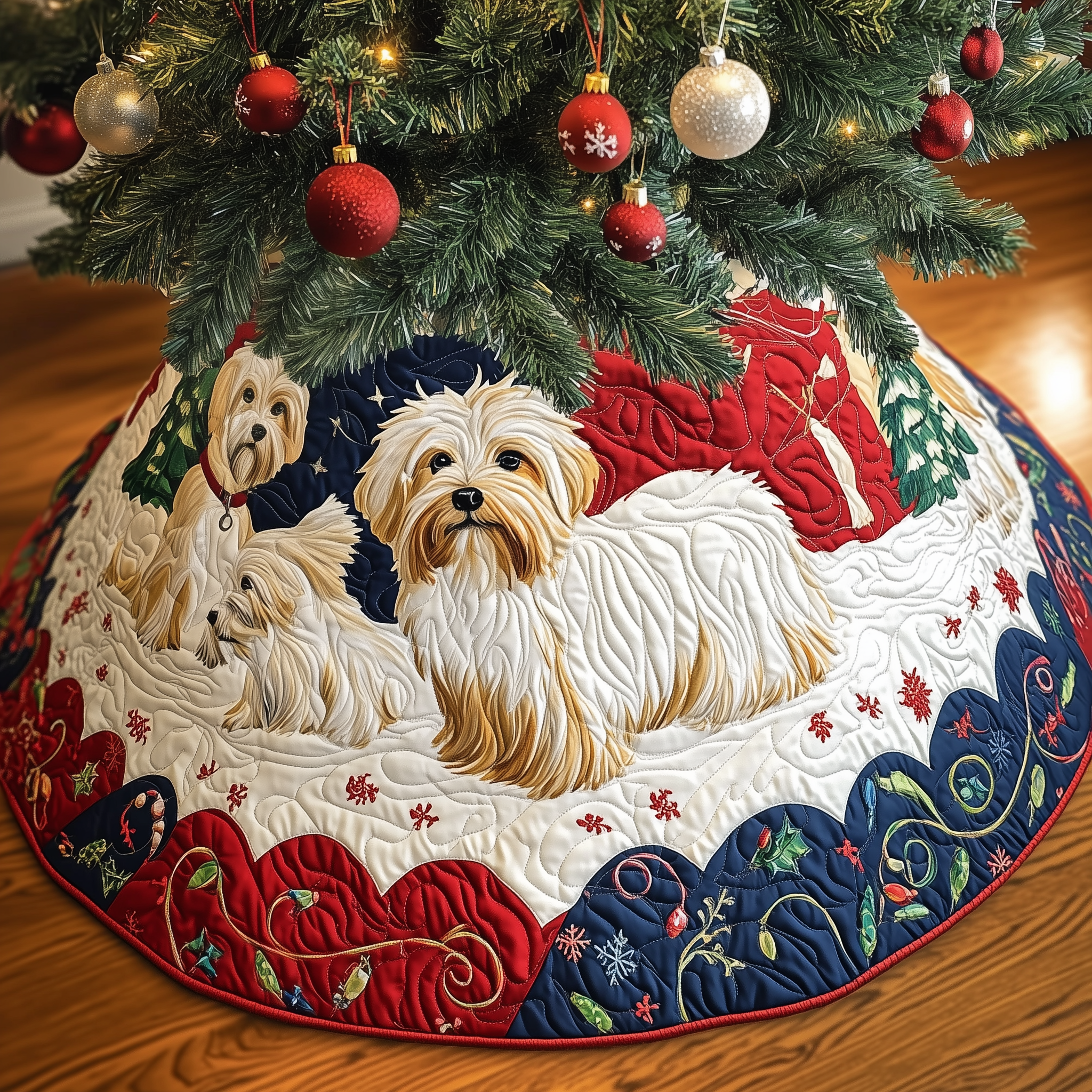 Christmas Westie Quilted Tree Skirt Westie Dog Merchandise Xmas Tree Decorations