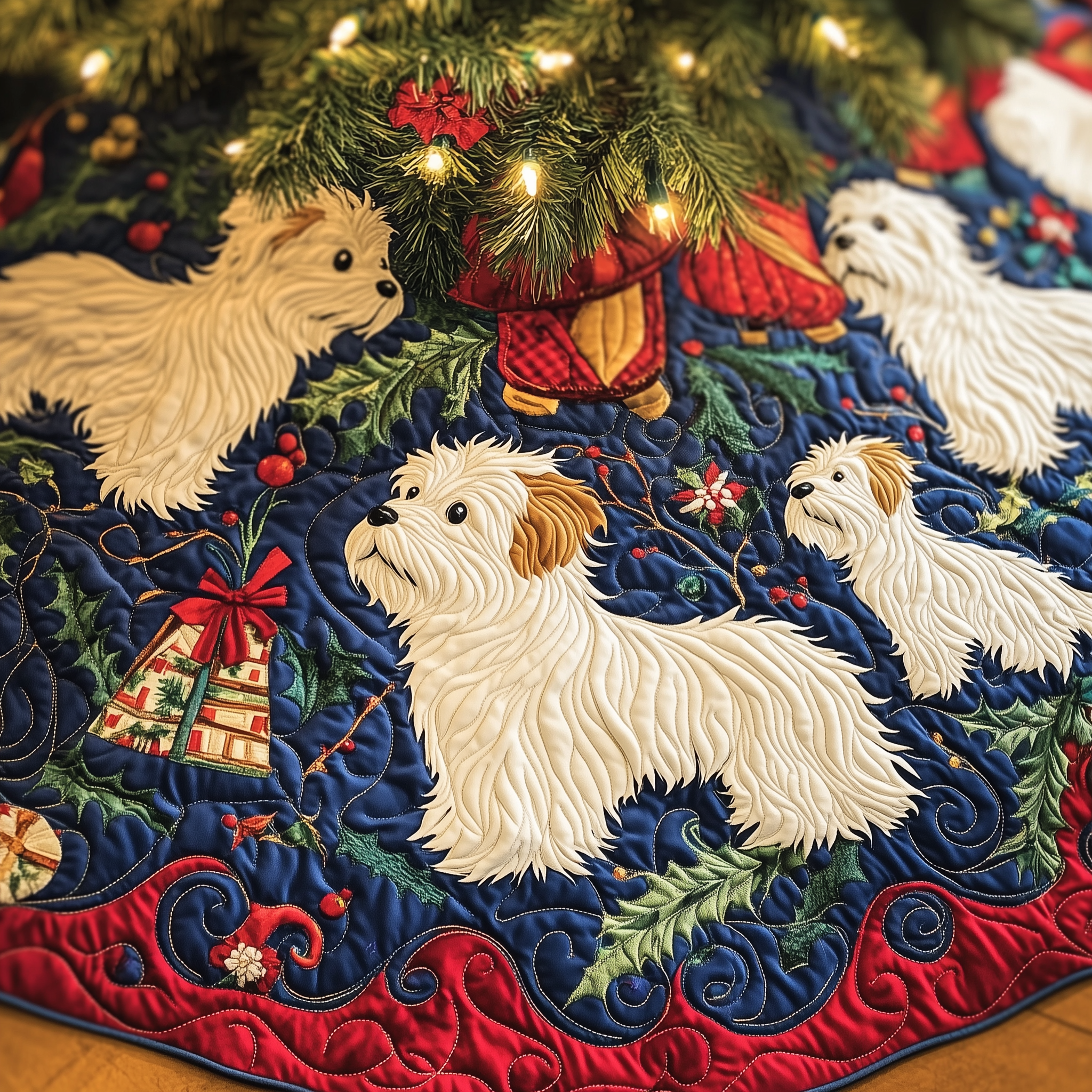 Christmas Westie Quilted Tree Skirt Westie Dog Merchandise Xmas Tree Decorations