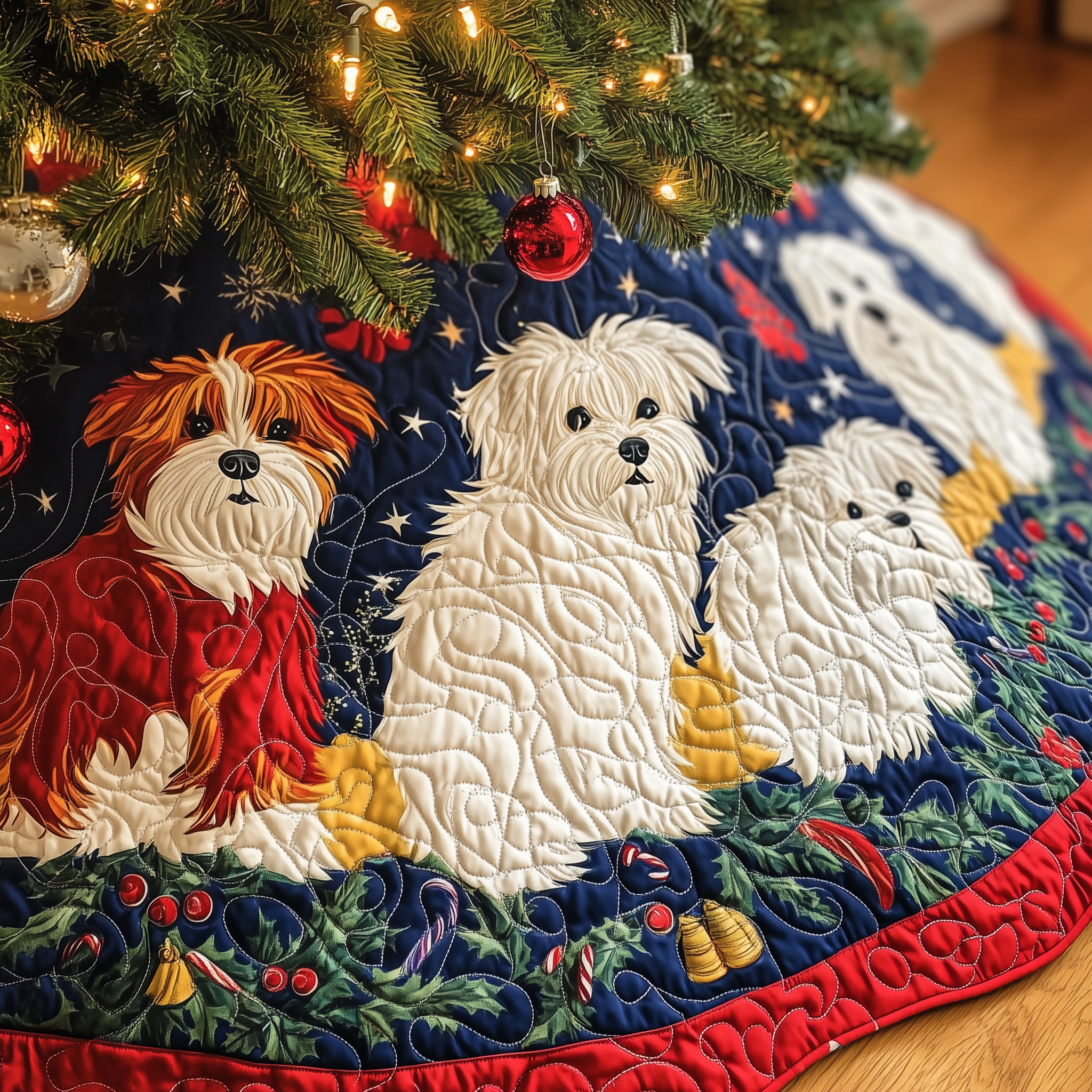 Christmas Westie Quilted Tree Skirt Westie Dog Merchandise Xmas Tree Decorations