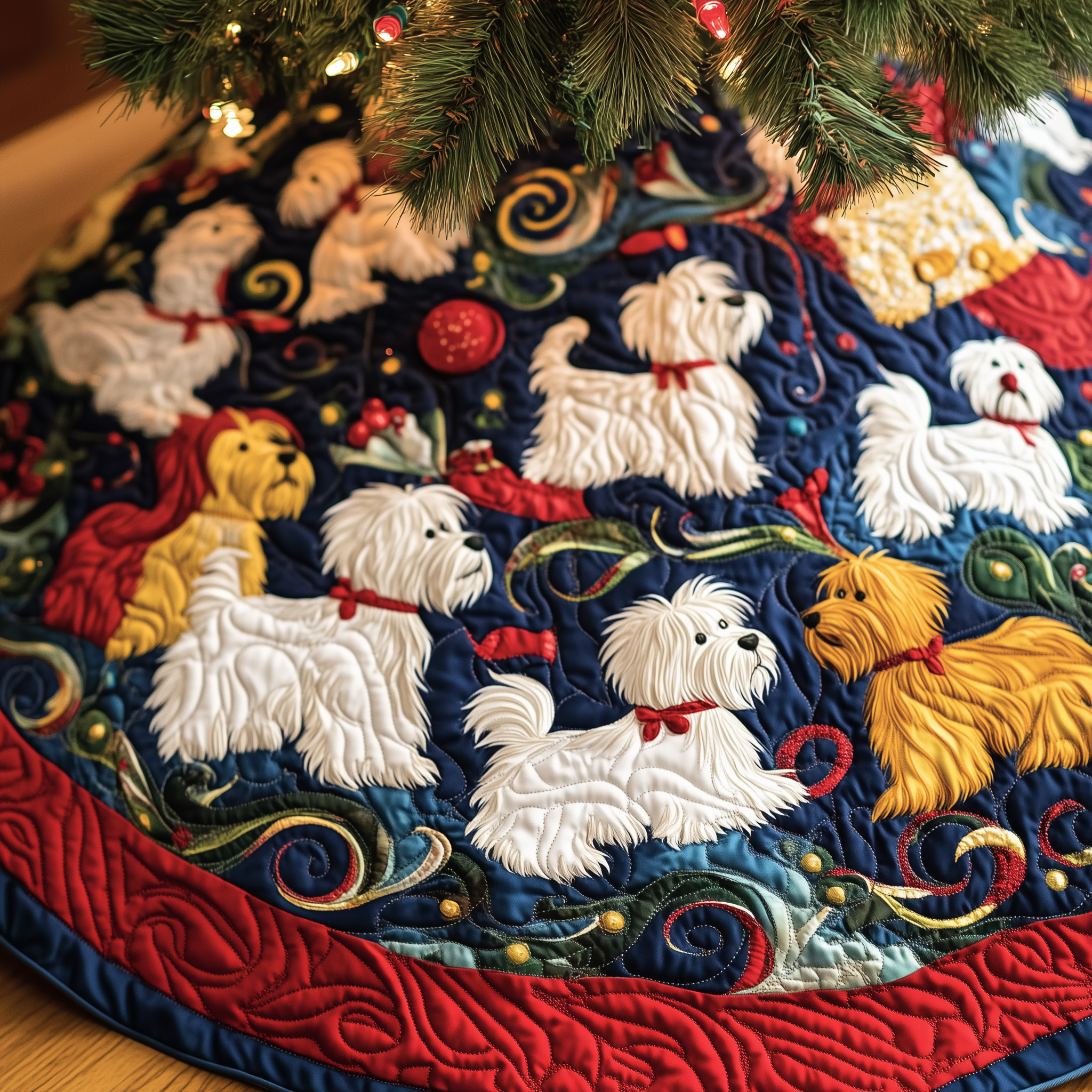 Christmas Westie Quilted Tree Skirt Westie Dog Merchandise Xmas Tree Decorations